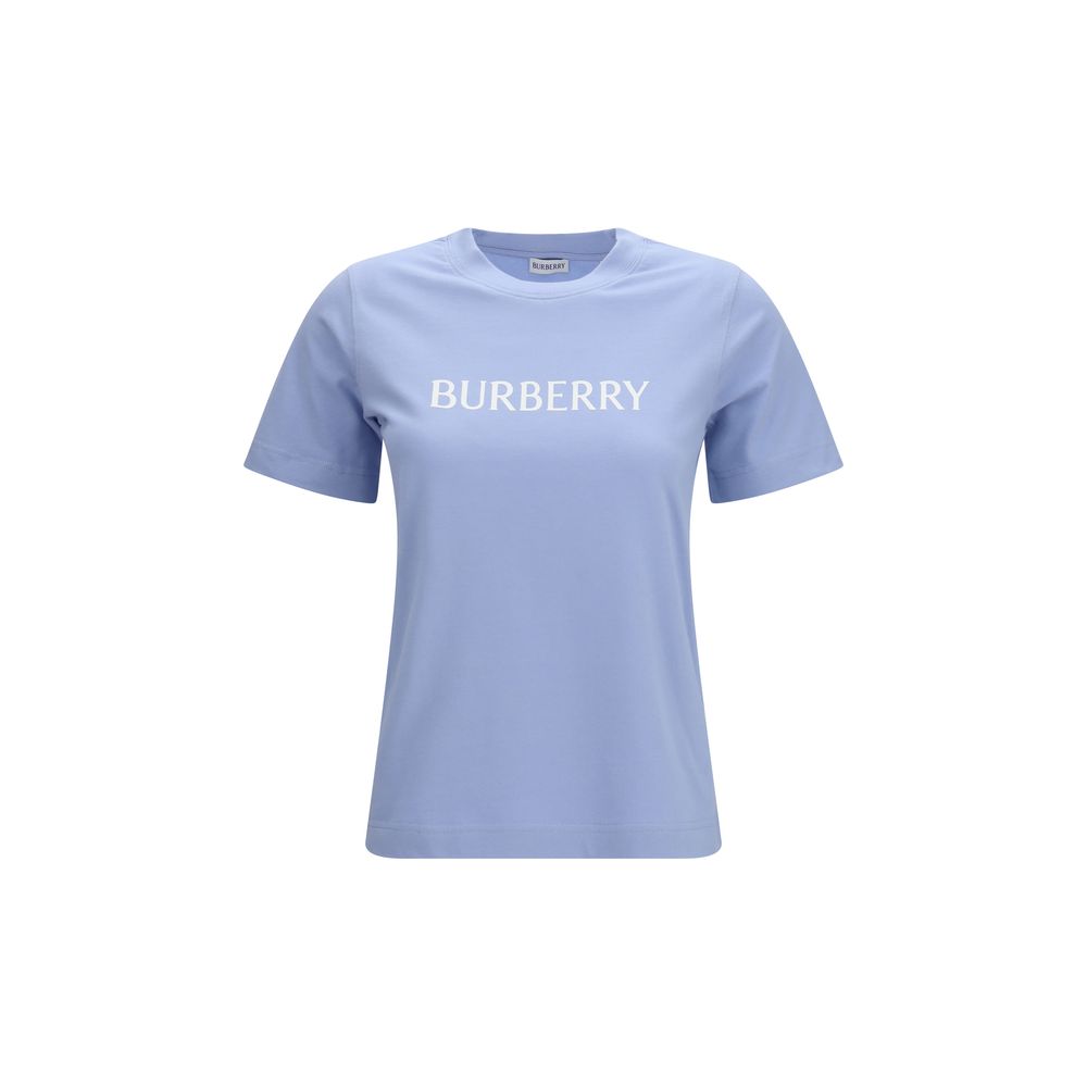 T-shirt en coton bleu Burberry, style décontracté, avec logo Burberry visible sur le devant.