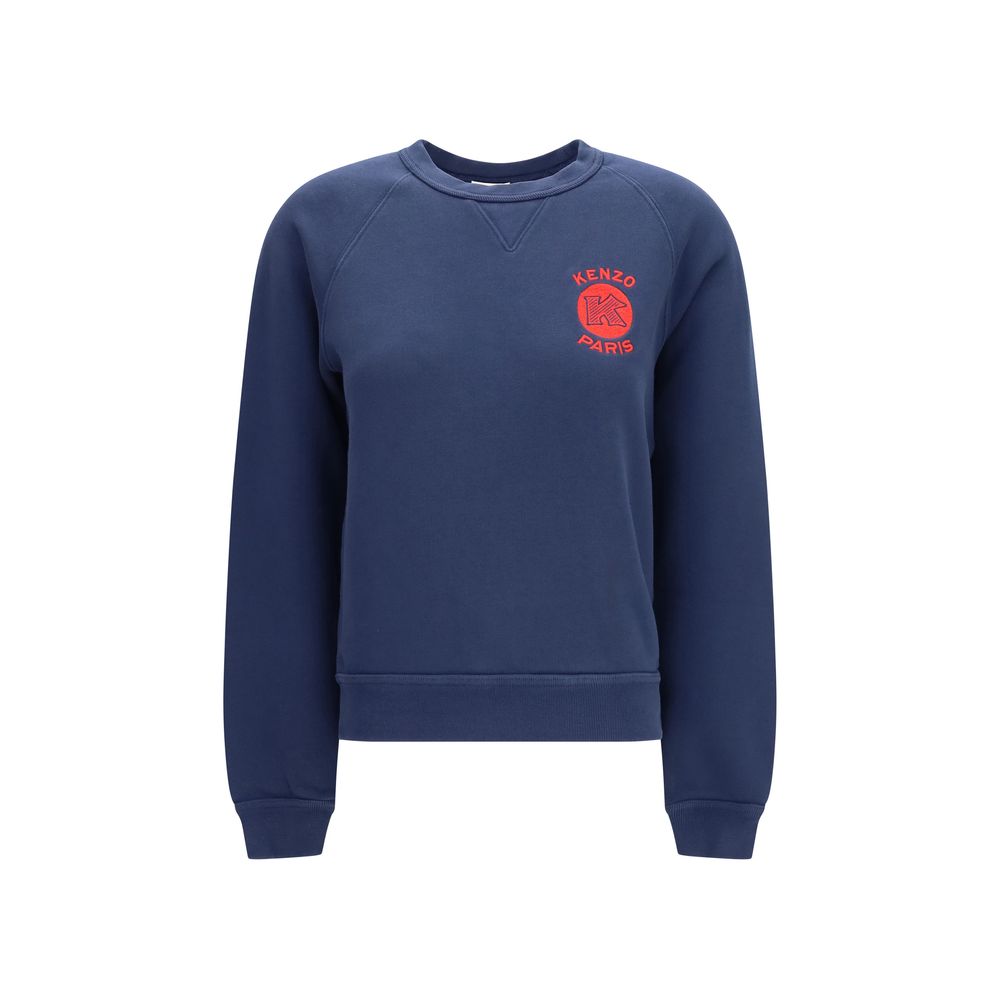 Sweatshirt en coton bleu de la marque Kenzo, coupe décontractée, avec logo discret sur la poitrine, vue de face.