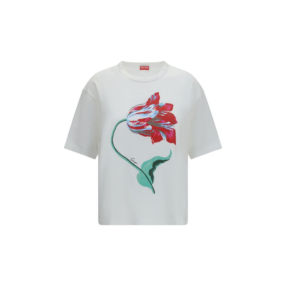T-shirt blanc en coton de la marque Kenzo, vue de face, avec logo discret sur la poitrine.