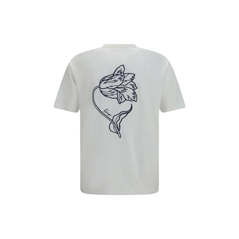T-shirt blanc en coton de la marque Kenzo, coupe classique avec logo discret sur la poitrine, porté sur un mannequin.