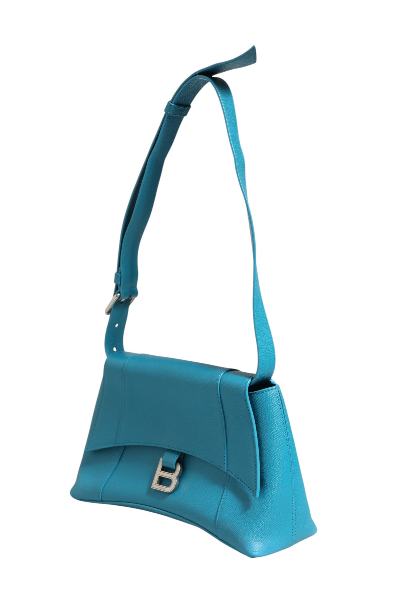 Sac à bandoulière en cuir de veau Bleu Downtown de Balenciaga, design élégant et moderne.