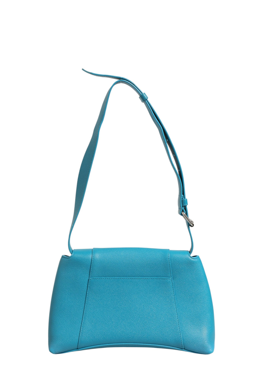 Sac à bandoulière Balenciaga Downtown en cuir de veau bleu, design élégant et moderne avec logo visible.