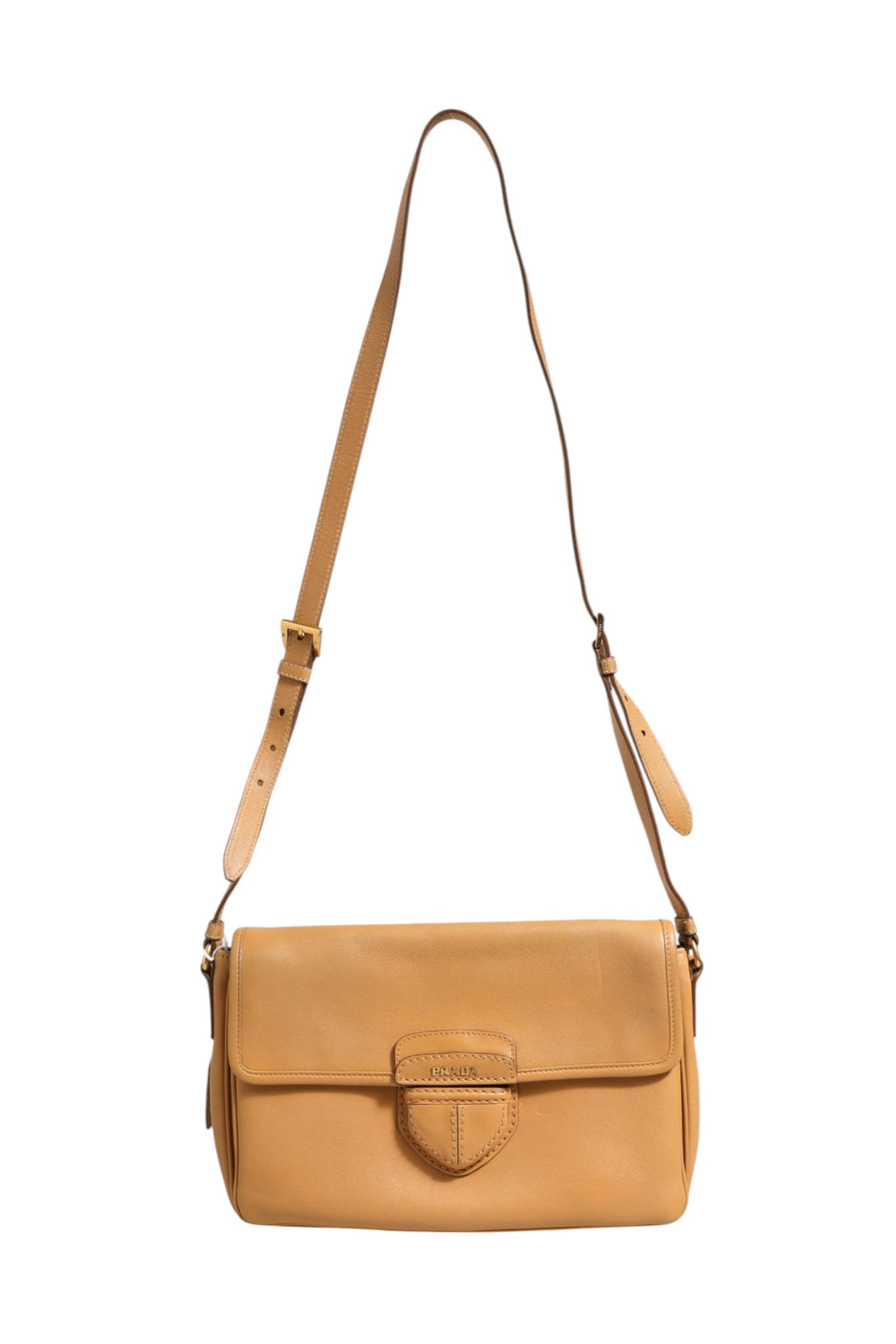 Prada Sidonie Schultertasche aus beigem genarbtem Leder