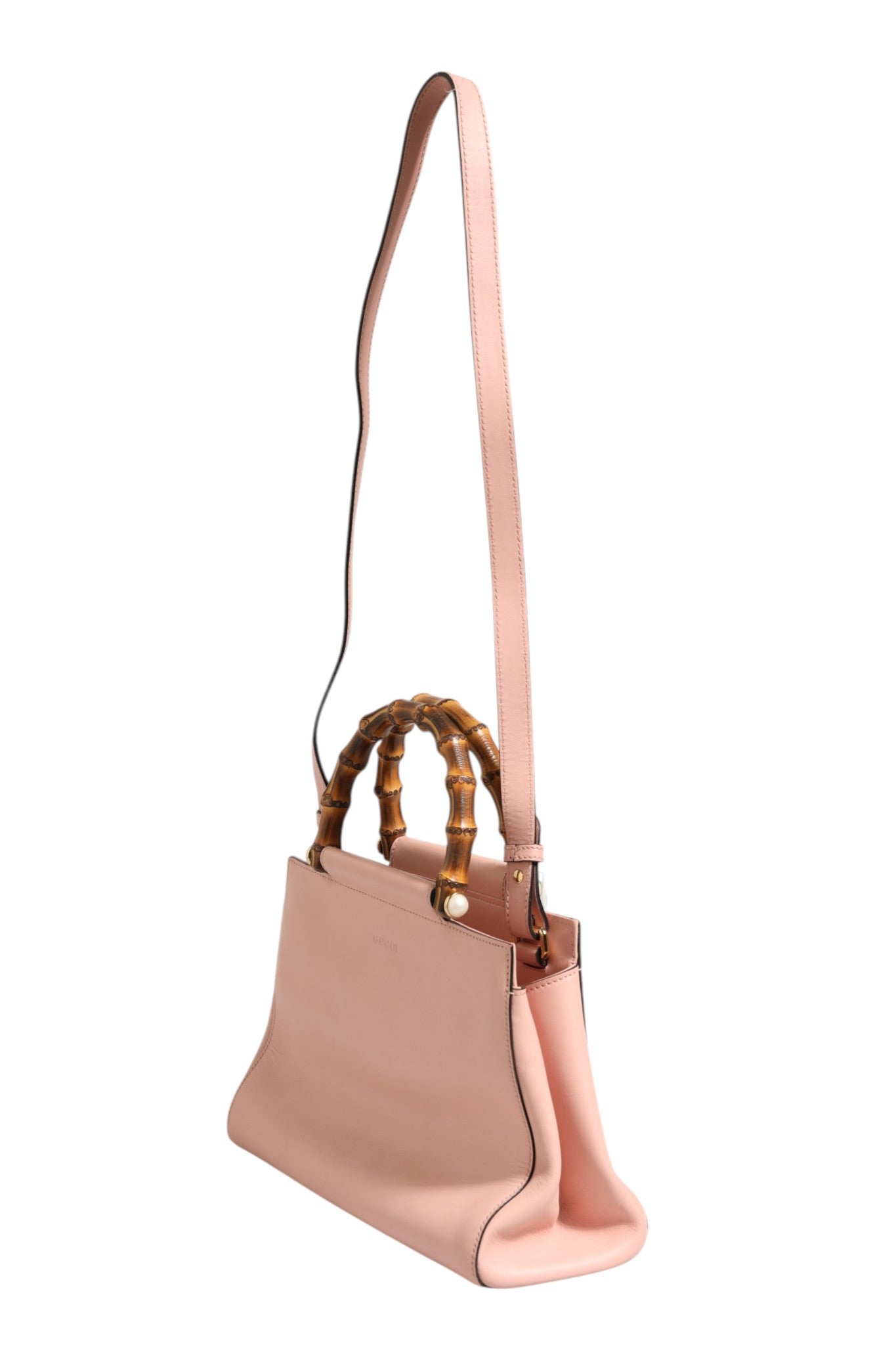 Sac à main Gucci Nymphaea en cuir de veau rose et blanc avec poignée supérieure compacte.