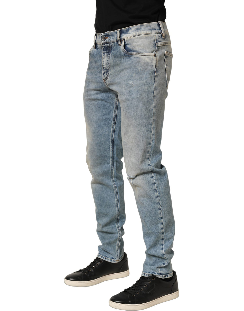 Jeans homme Dolce & Gabbana bleu délavé, coupe droite, taille moyenne, en denim, mode élégante et décontractée.