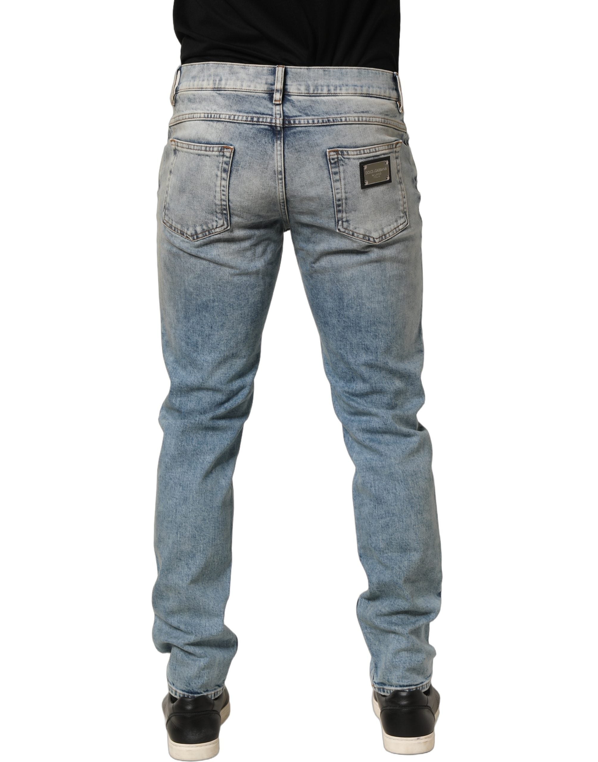 Jeans homme Dolce & Gabbana bleu délavé, taille mi-haute, coupe droite en denim.