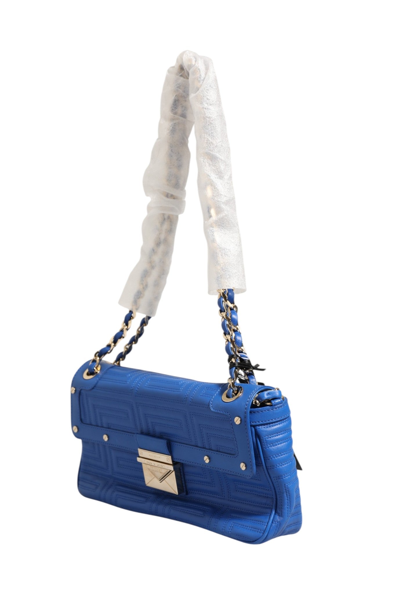 Sac à main en cuir matelassé Versace Couture avec bandoulière, design élégant et détails sophistiqués.