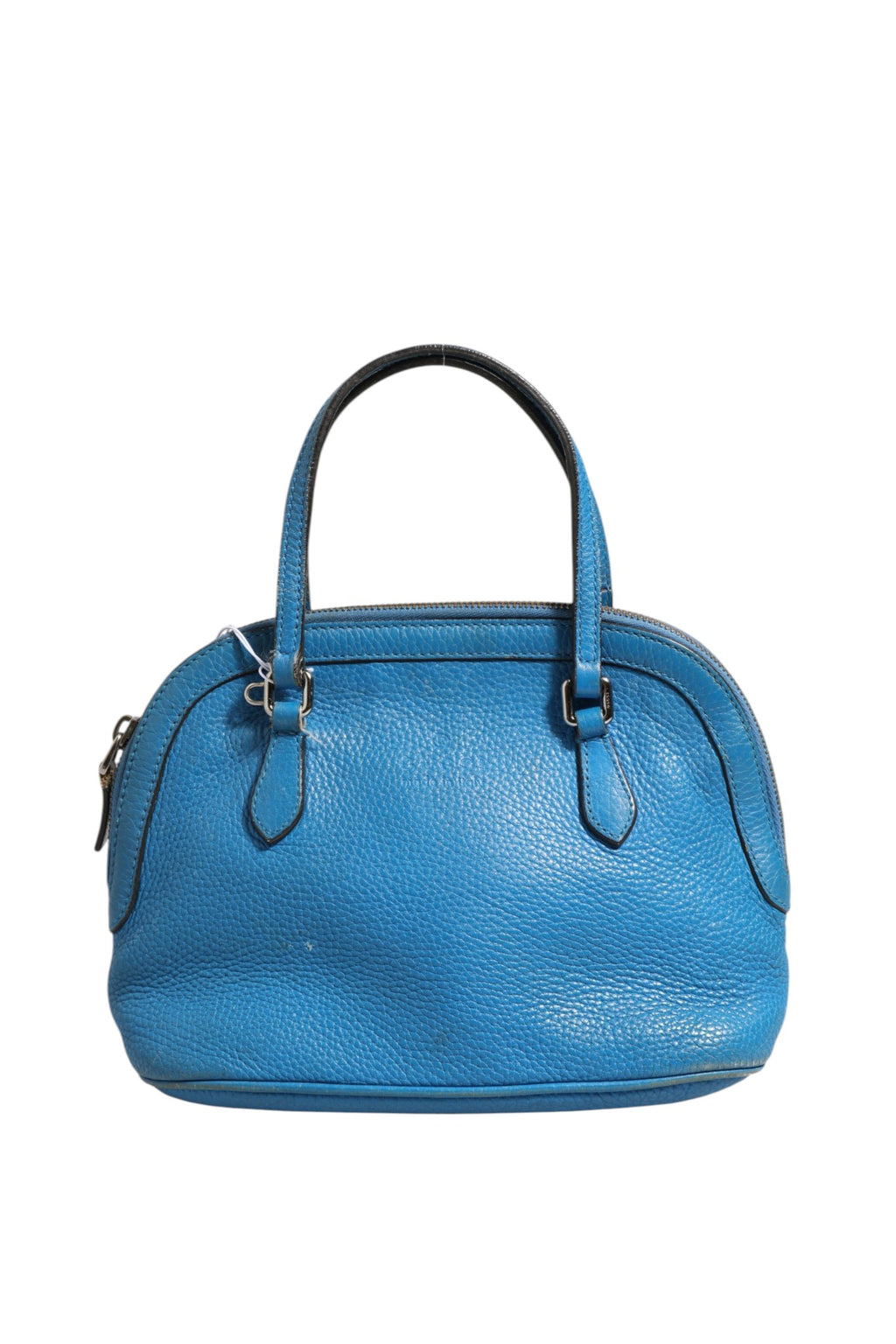 Sac à main Gucci en cuir bleu avec dôme, élégance et style, visible avec poignées et détails en cuir.