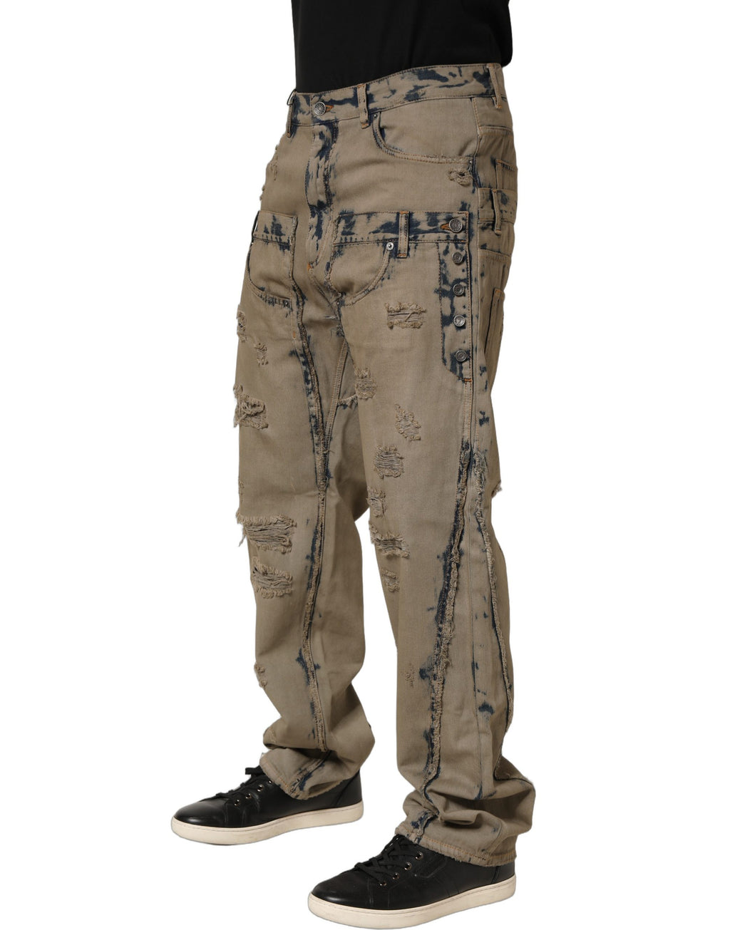 Jeans déstructurés beige décolorés pour homme de Dolce & Gabbana, en denim, avec détails décontractés et style moderne.