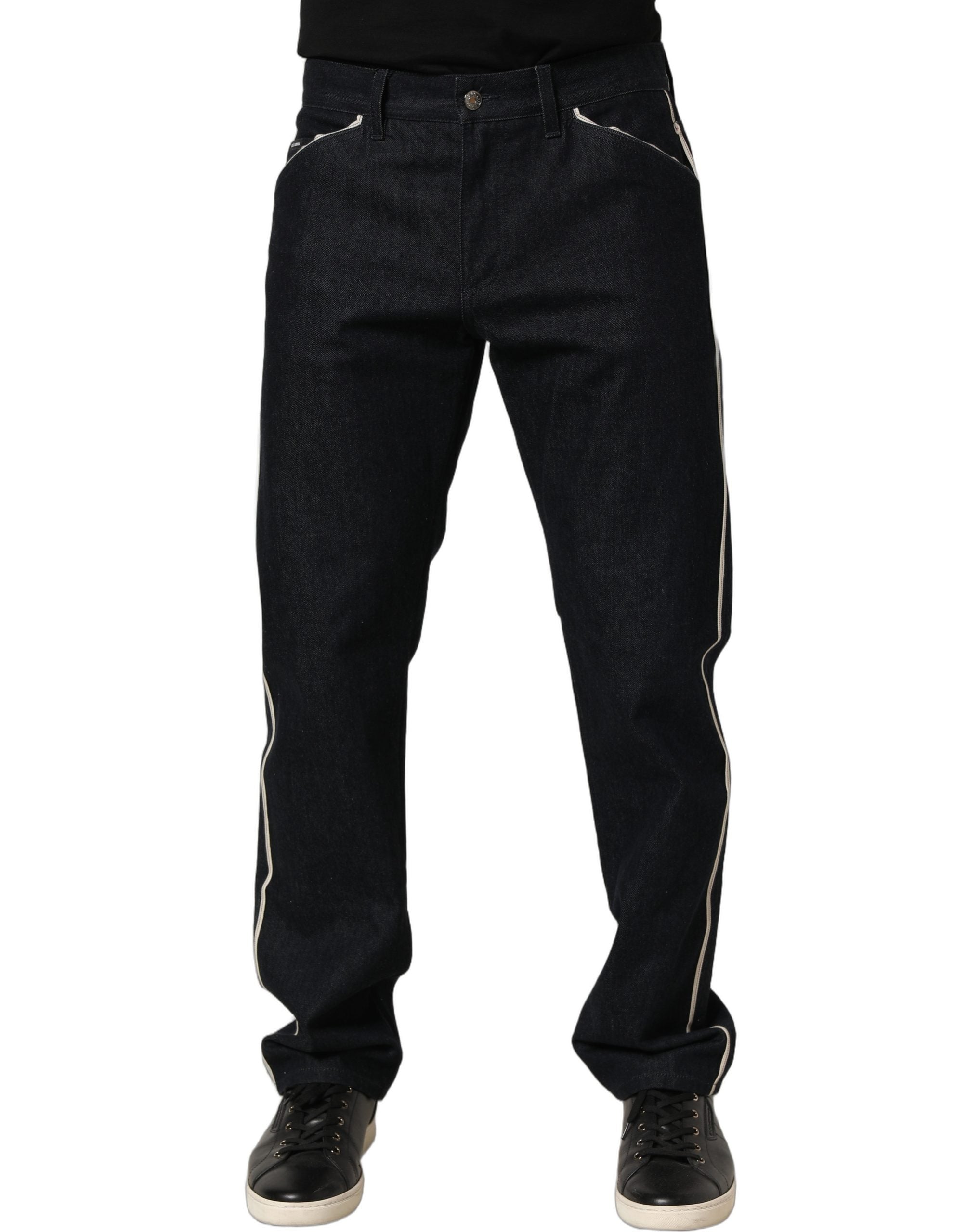 Jeans homme Dolce & Gabbana en coton noir, coupe classique taille mi-haute, denim élégant et moderne.