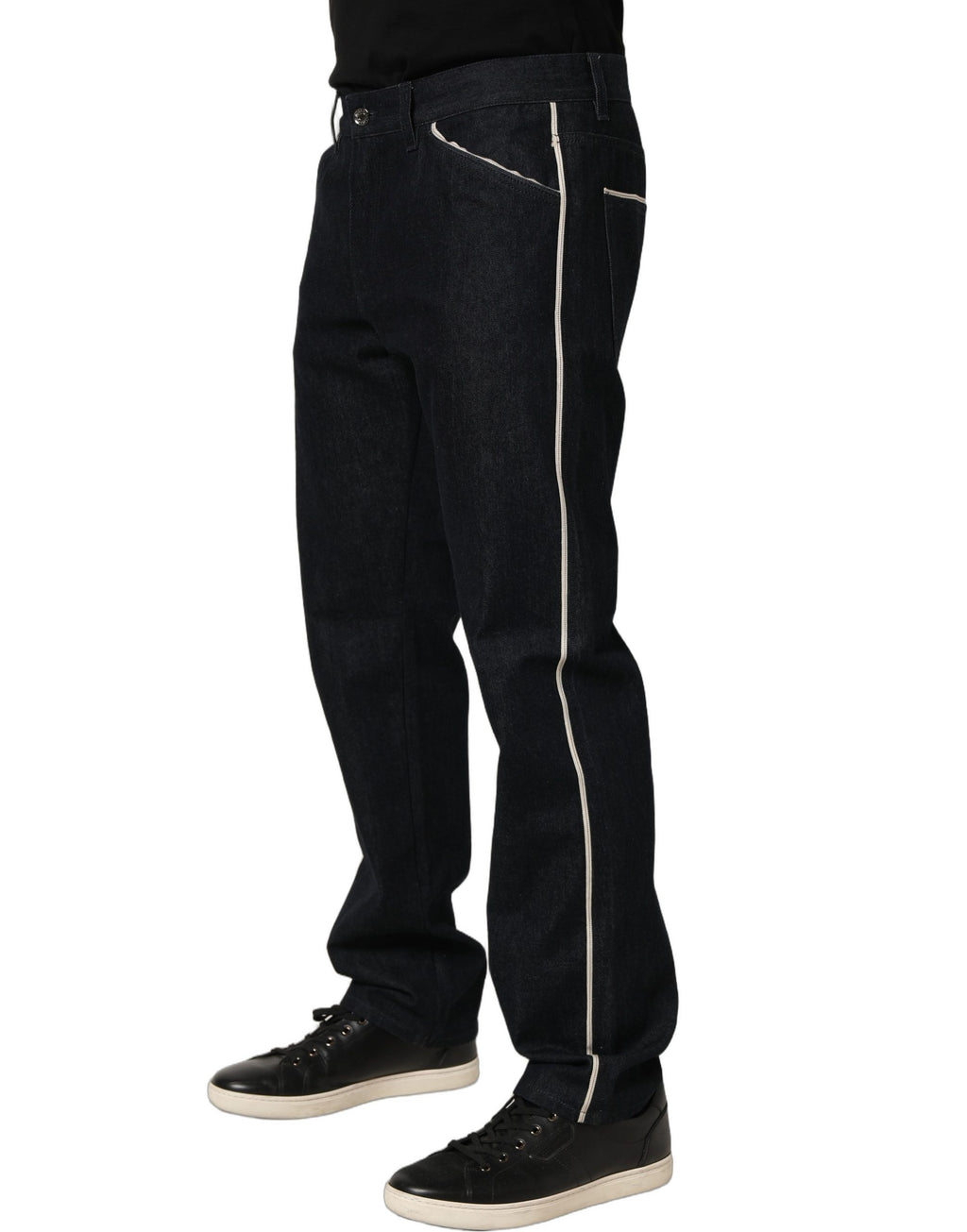 Jeans homme Dolce & Gabbana en coton noir, taille mi-haute, coupe classique et denim durable.