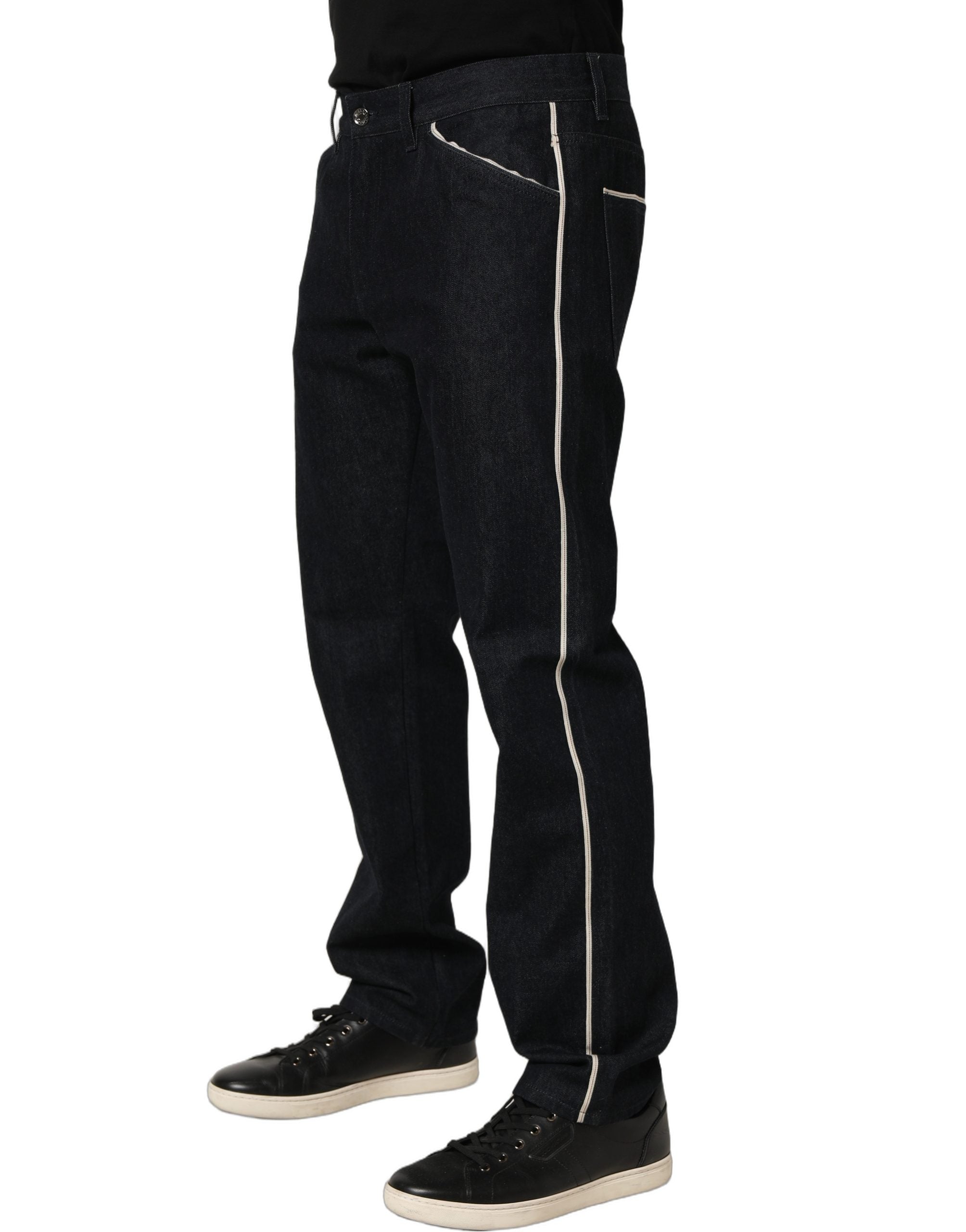 Jeans homme Dolce & Gabbana en coton noir, taille mi-haute, coupe classique et denim durable.