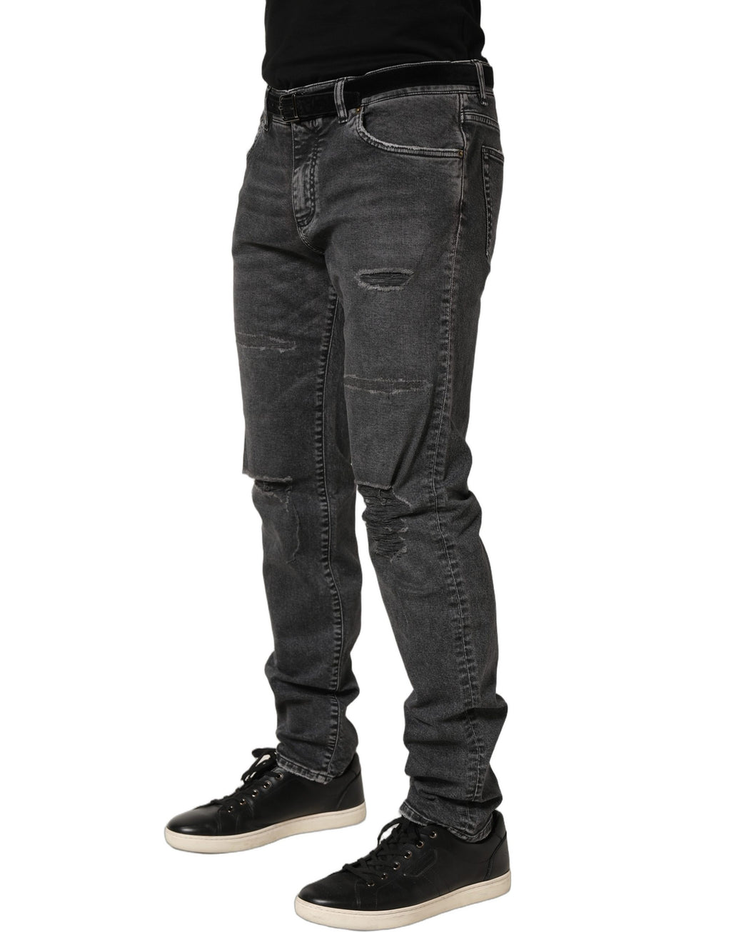 Jeans en denim gris foncé délavé à taille moyenne Dolce & Gabbana, coupe décontractée et style vintage.