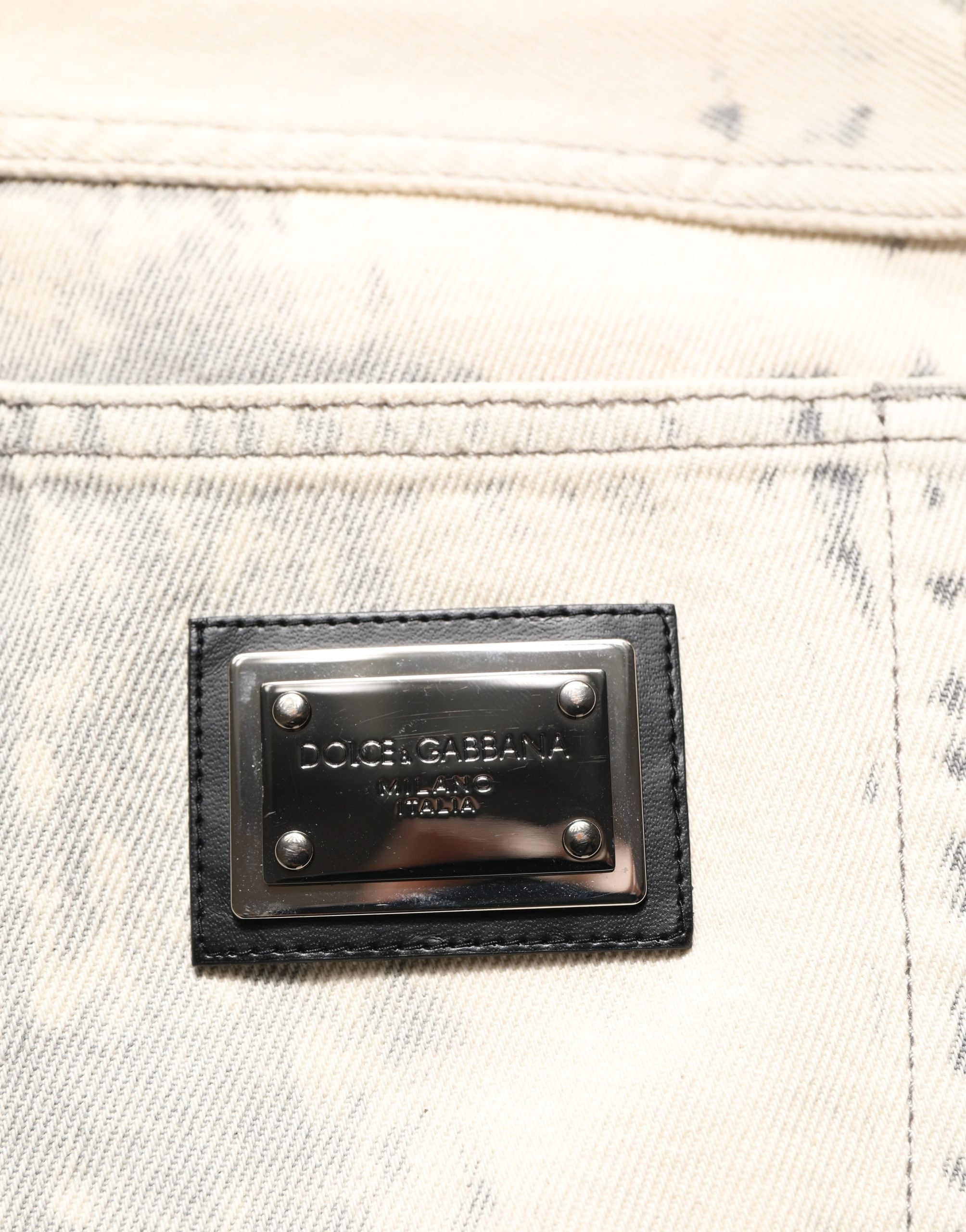 Jeans homme Dolce & Gabbana beige en coton tie-dye droit, style décontracté et tendance, avec finition en denim.