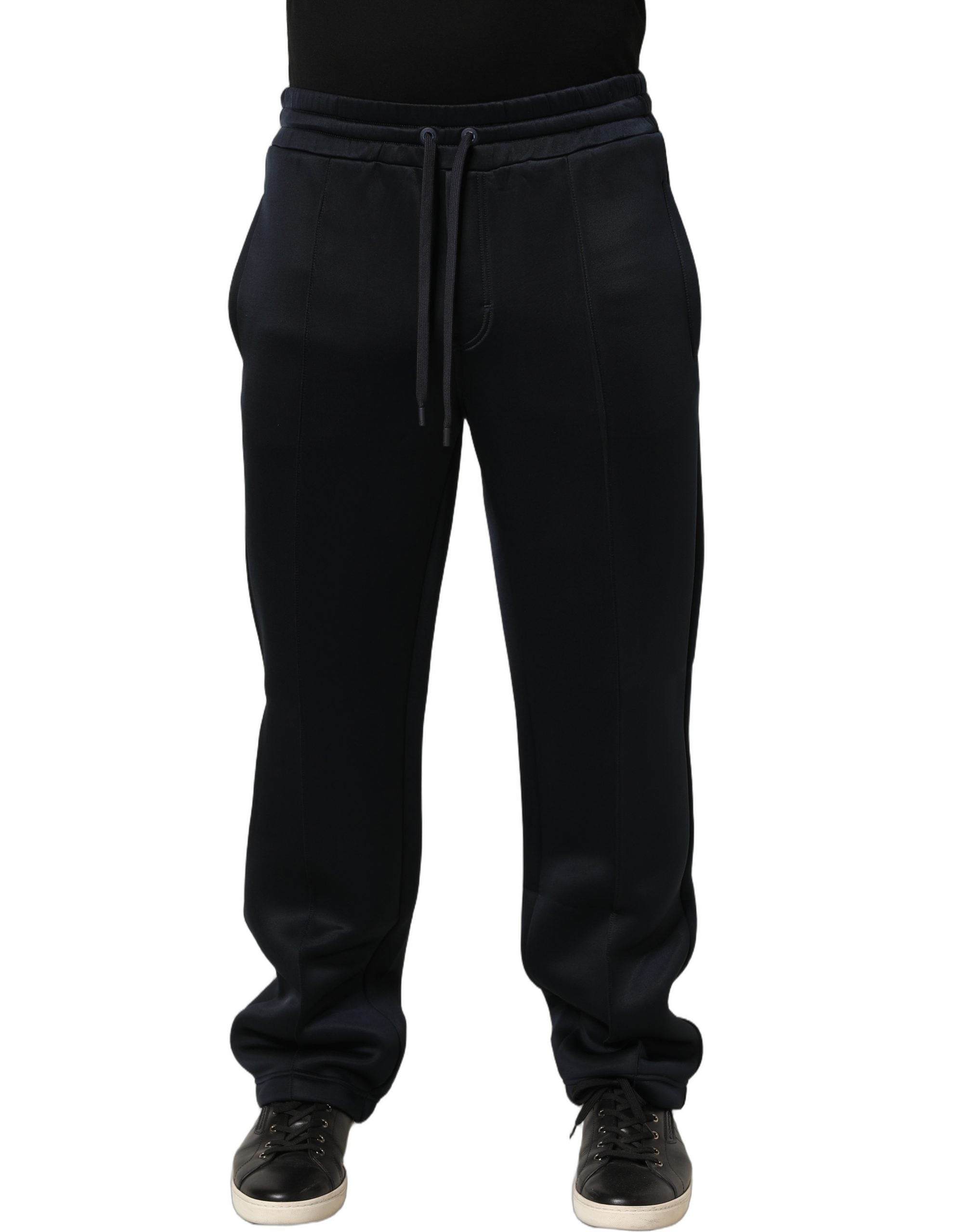 Pantalon de jogging noir en polyester pour homme de Dolce & Gabbana avec cordons de serrage et poches pratiques.