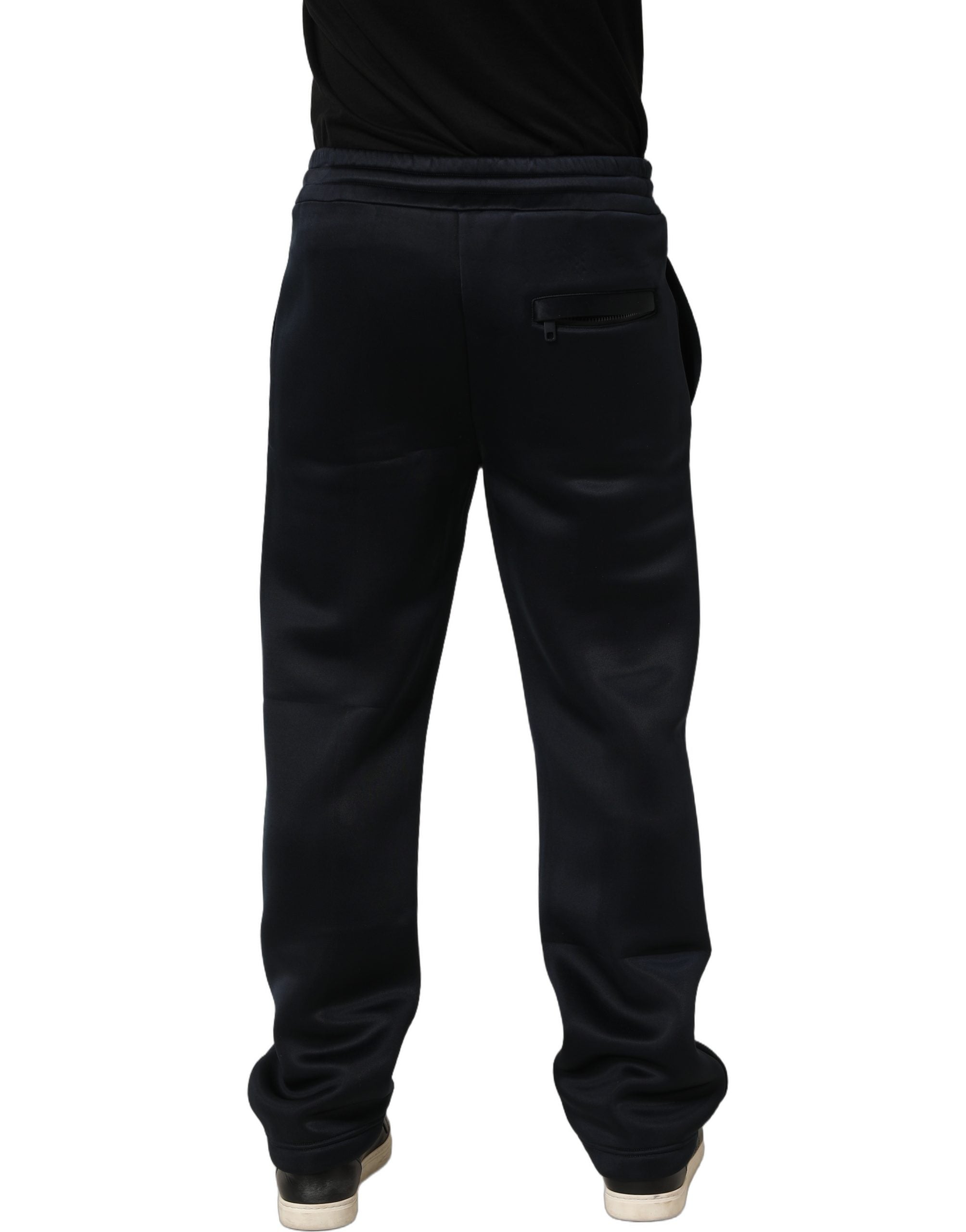 Pantalon de jogging noir en polyester pour homme de Dolce & Gabbana, sweatpants décontractés avec logo.