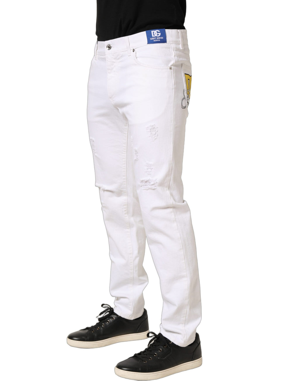 Jeans homme slim en coton blanc déchiré de Dolce & Gabbana, coupe ajustée et style décontracté avec détails usés.