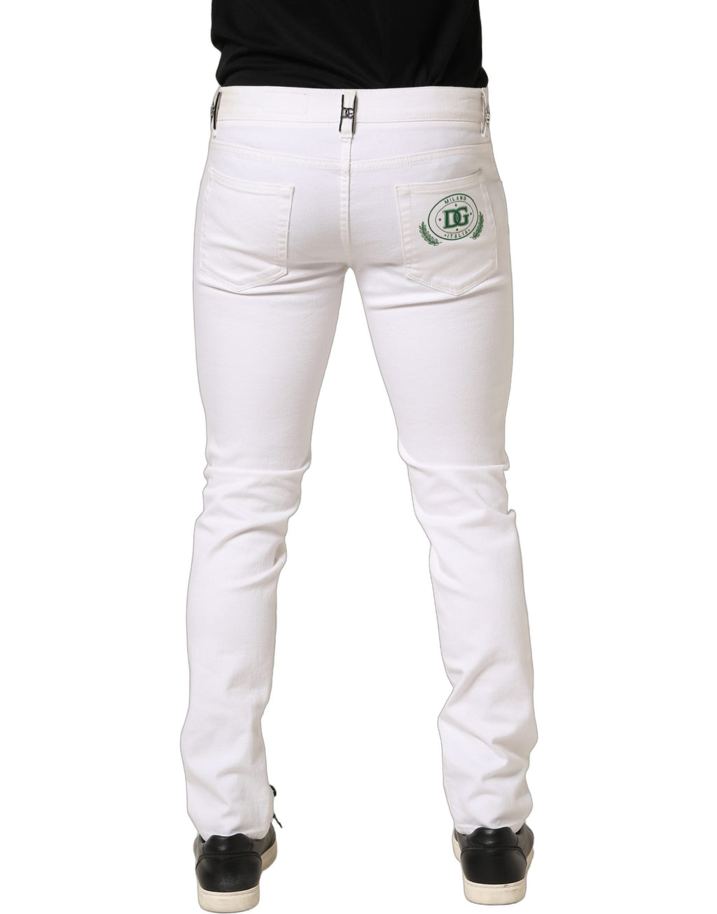Jeans skinny en coton blanc de taille moyenne de Dolce & Gabbana, coupe ajustée et style décontracté.