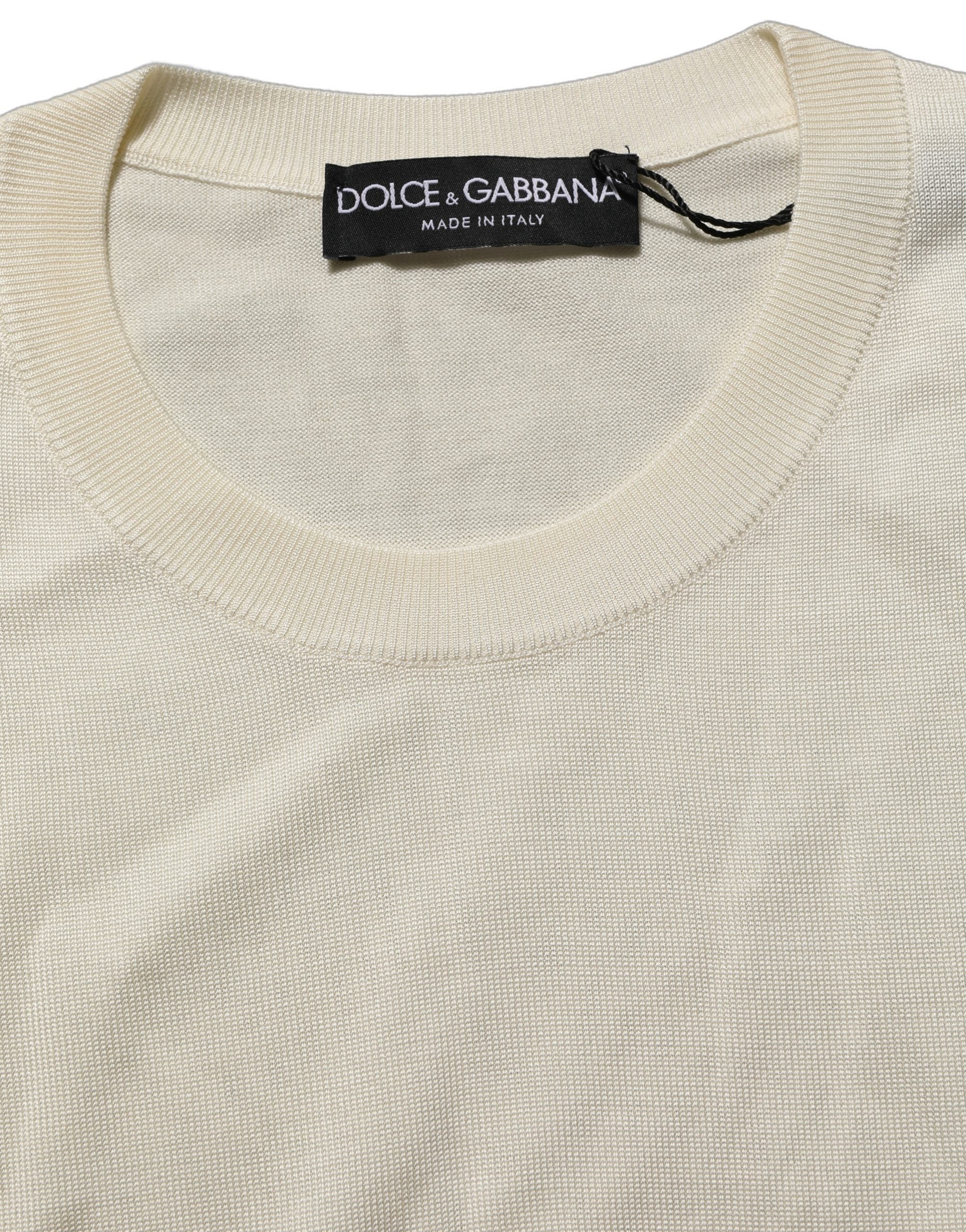 Pull à col rond blanc cassé Dolce & Gabbana avec manches 3/4, pull-over en maille élégant pour femmes.