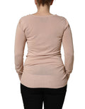 Cardigan beige à col en V à fines rayures et noué à l'avant, Dolce & Gabbana, pull en tricot côtelé pour femme