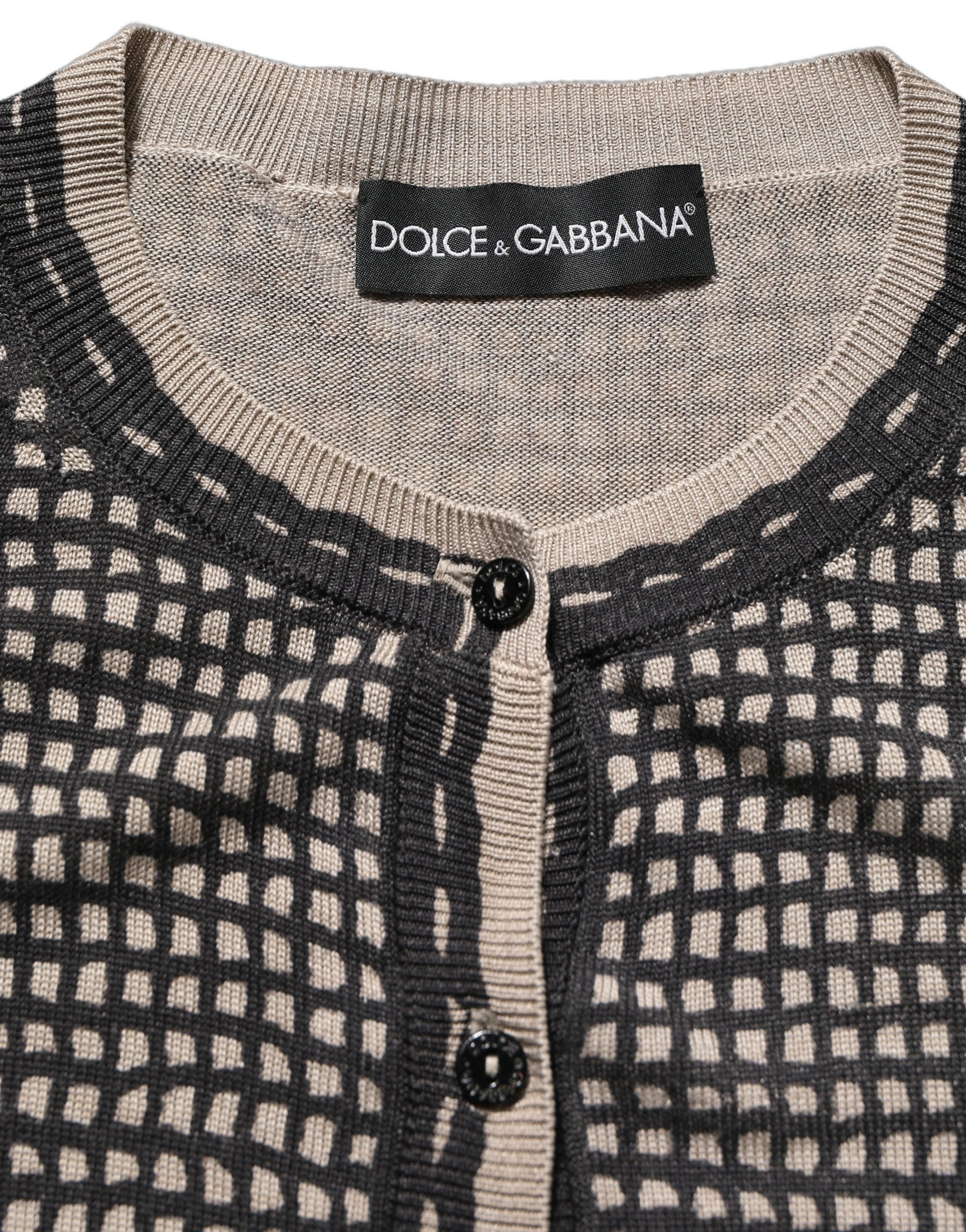 Cardigan Dolce & Gabbana noir avec broderie florale en dentelle, boutons devant, pull élégant pour femmes.