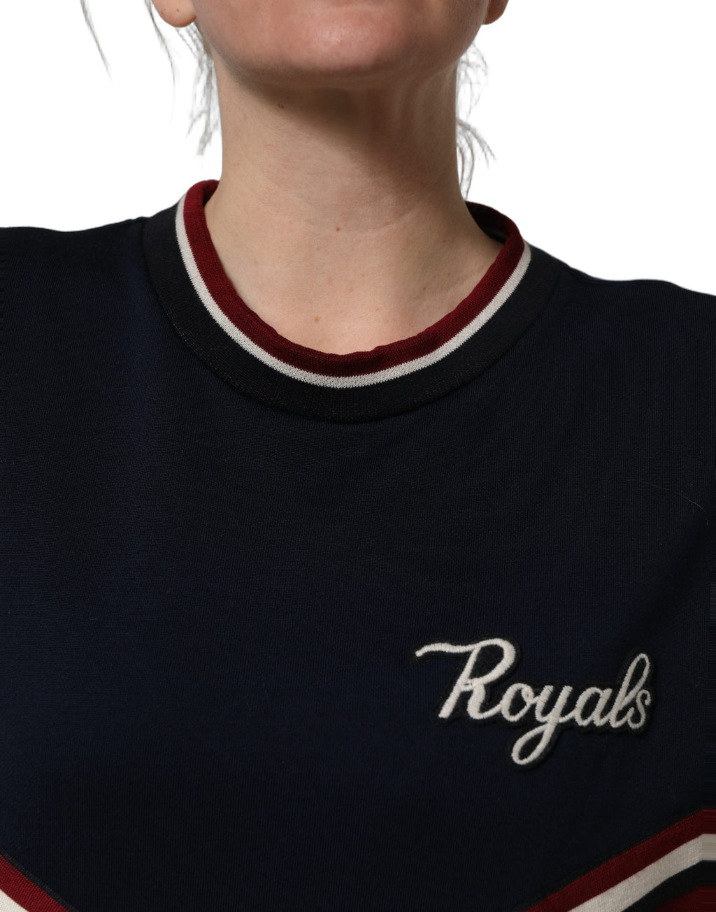 Sweat-shirt Dolce & Gabbana bleu et rouge avec patch 'Royals', style décontracté, en tissu doux.