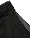 Top noir en chiffon transparent Dolce & Gabbana à épaules asymétriques et coupe enveloppante, élégant et féminin.