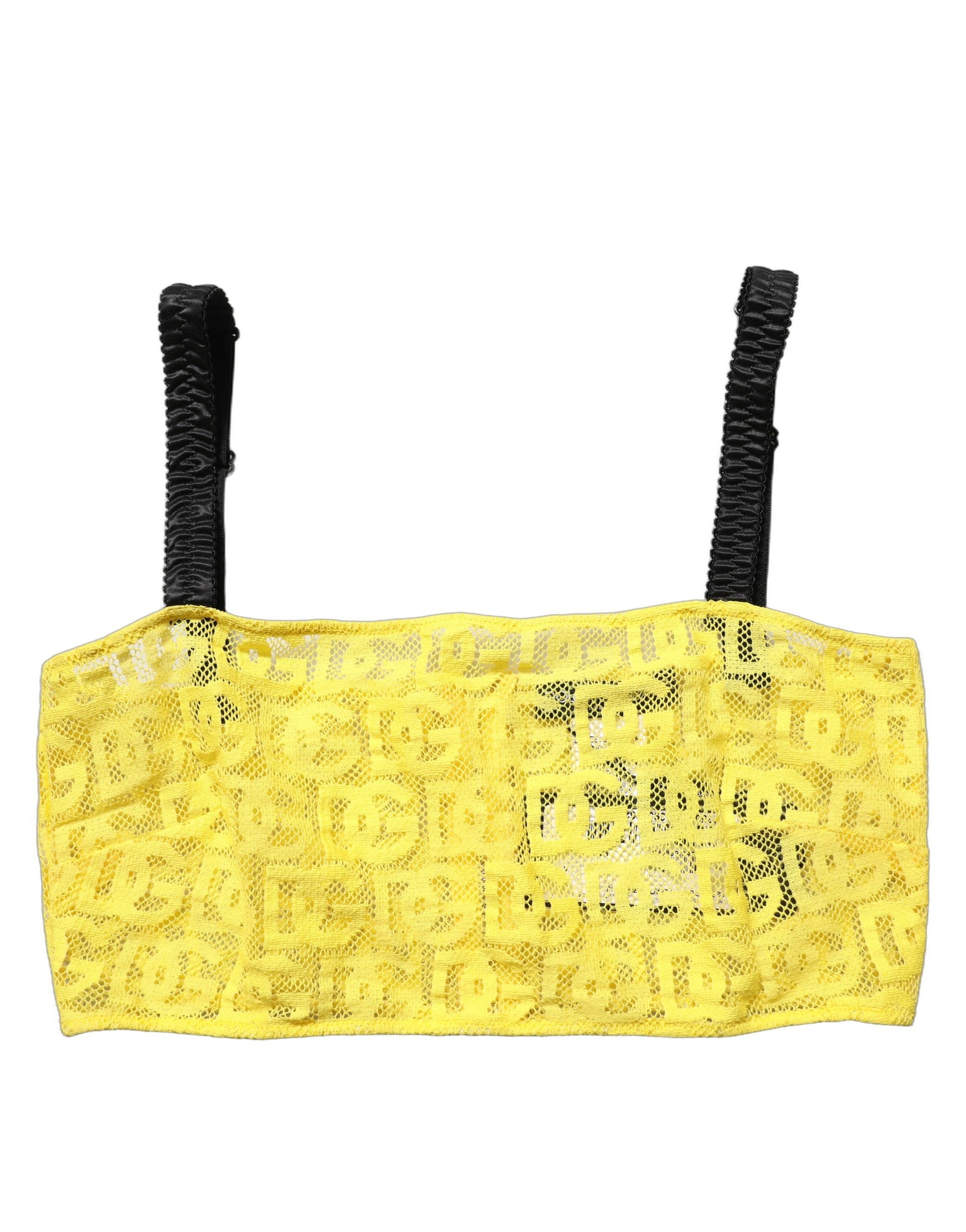Haut court en coton et crêpe chiffon jaune de Dolce & Gabbana, top bralette élégant avec détails légers.