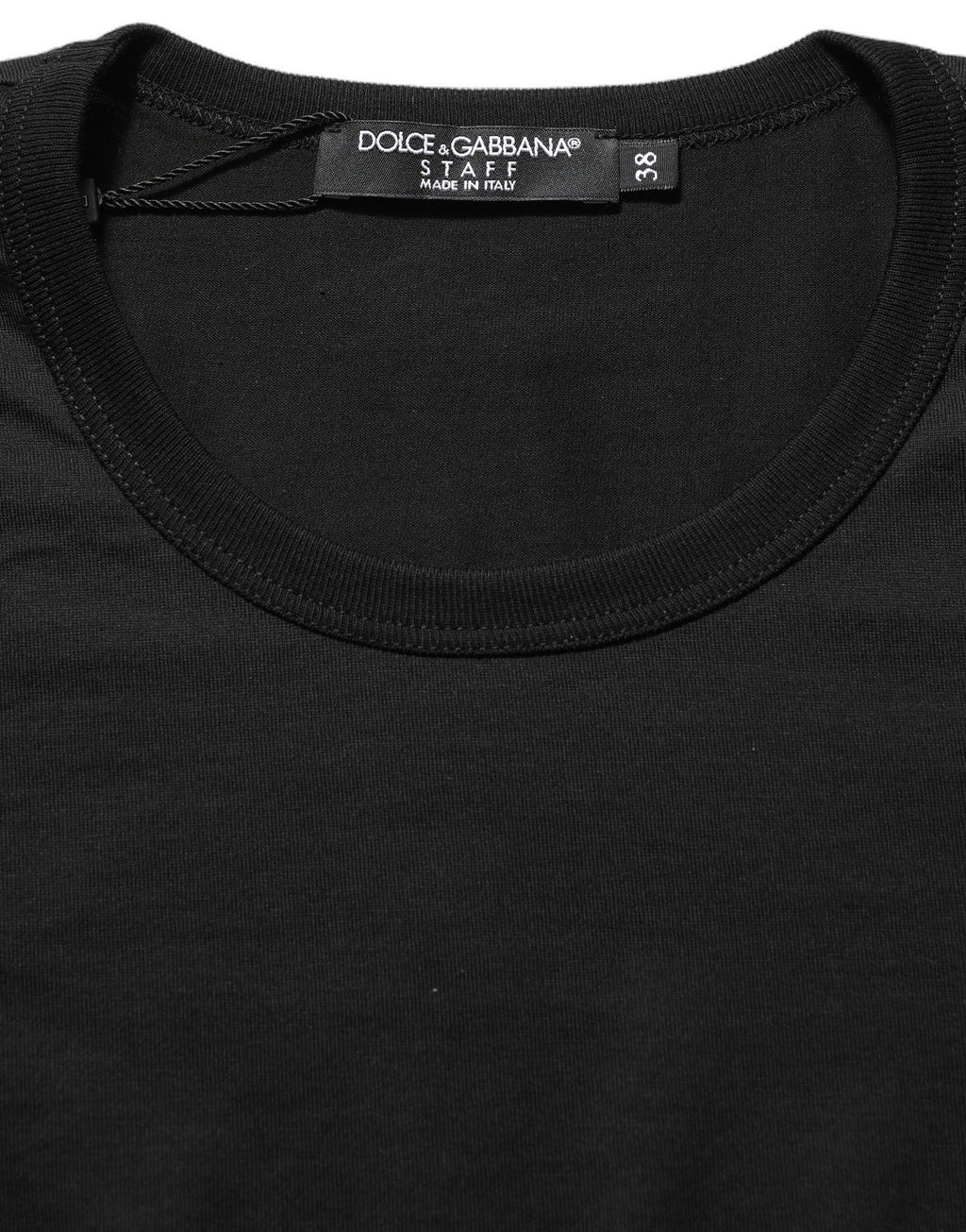 T-shirt noir en coton à col rond et manches courtes de Dolce & Gabbana, vue de face.