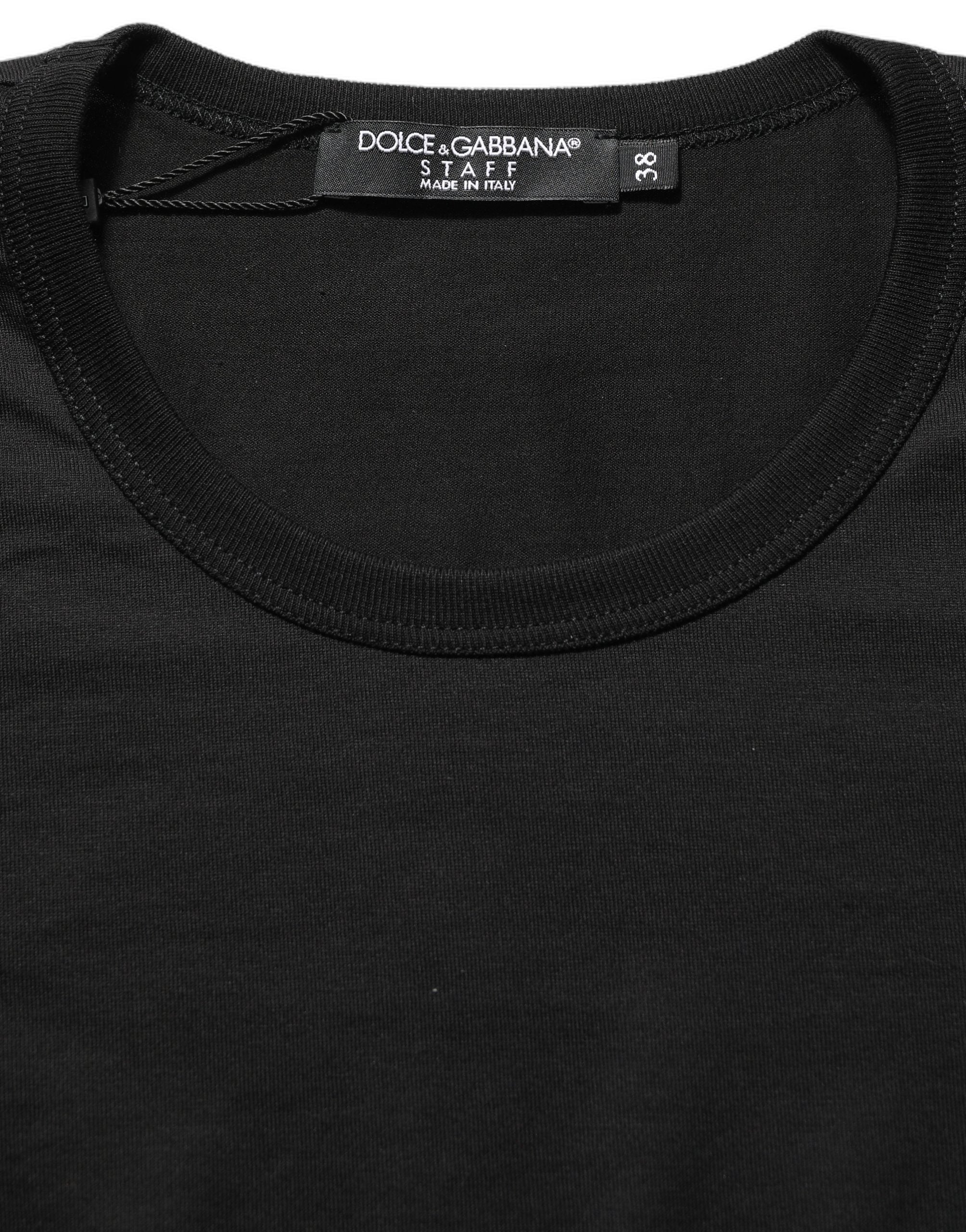 T-shirt noir en coton à col rond et manches courtes de Dolce & Gabbana, vue de face.