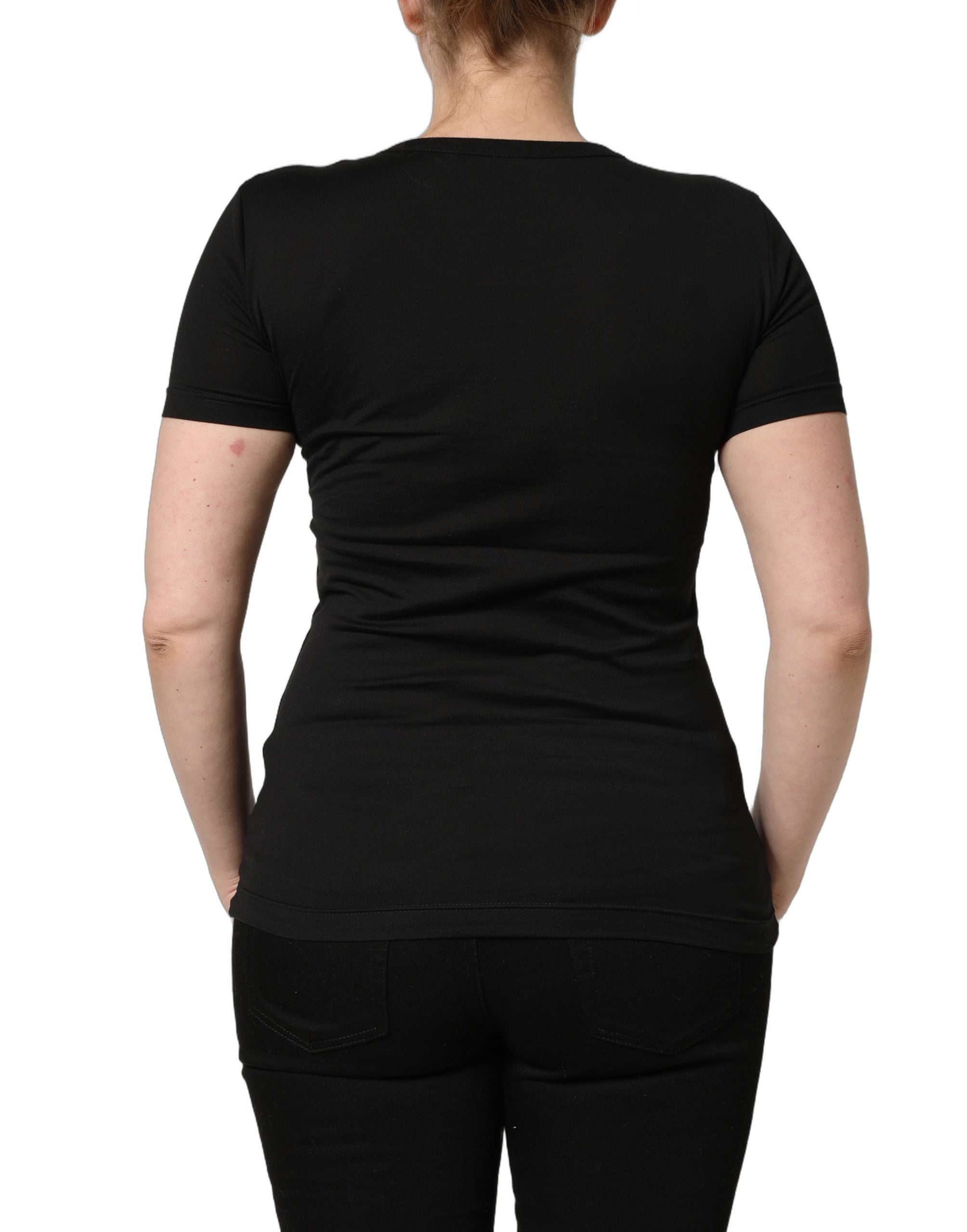 T-shirt Dolce & Gabbana en coton noir à col rond et manches courtes, vue de face.
