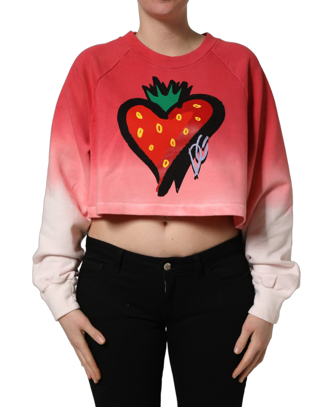Sweatshirt Dolce & Gabbana multicolore avec imprimé fraises, pull décontracté en coton à manches longues pour femmes.