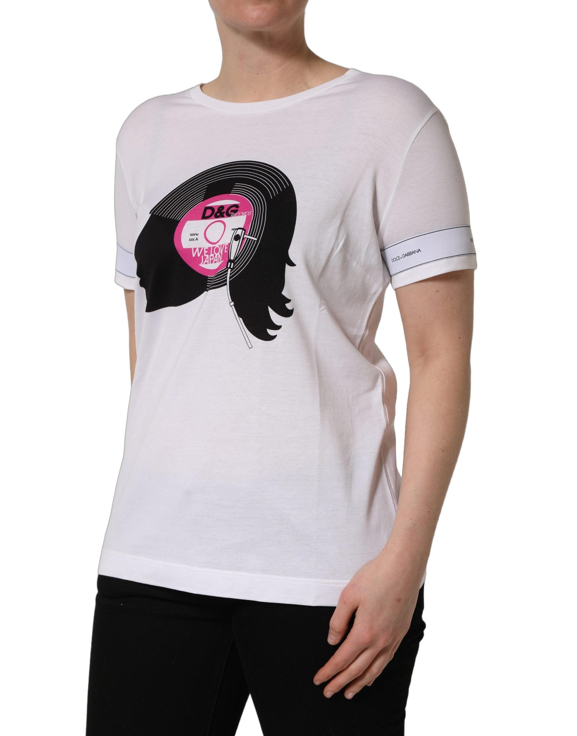 T-shirt blanc Dolce & Gabbana D&G We Love Japan avec imprimé coton, vue de face.