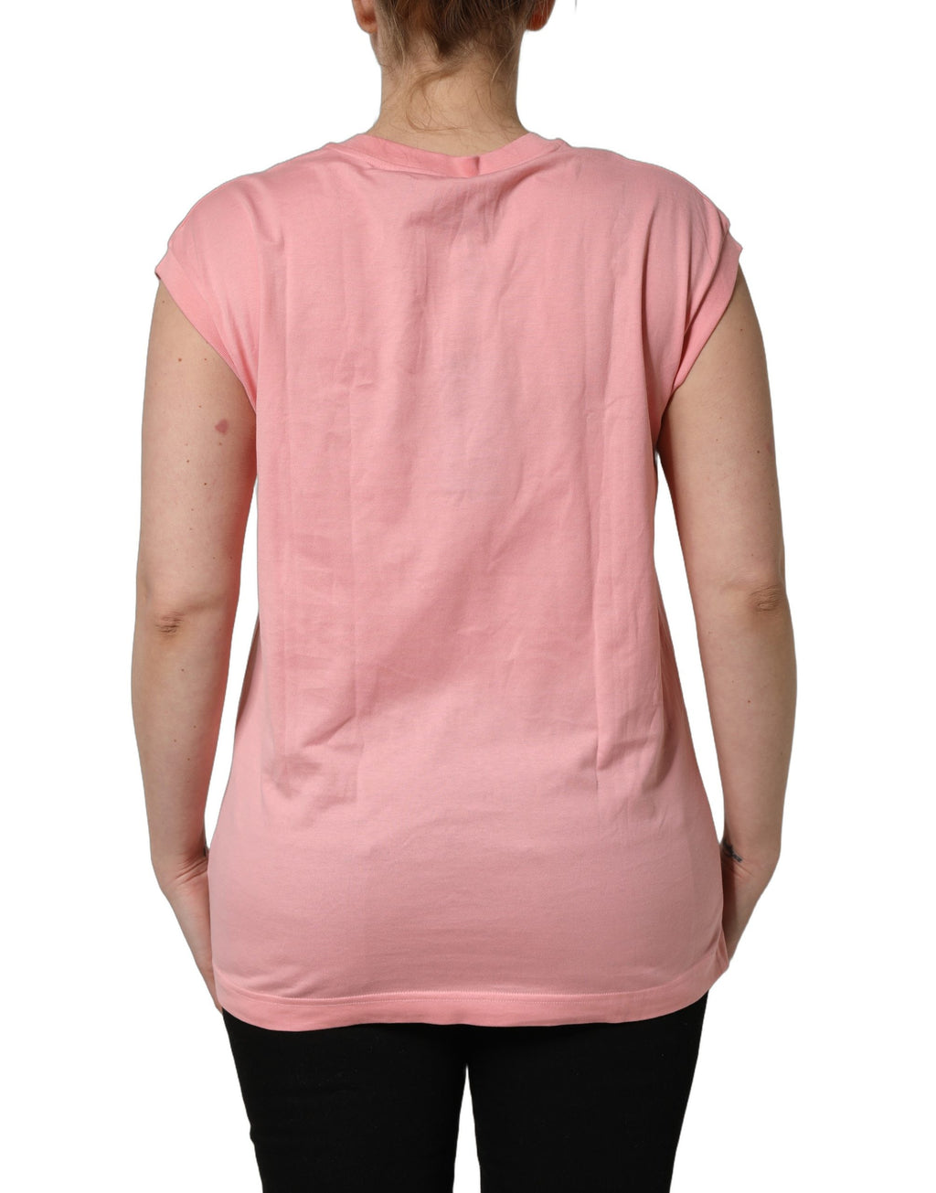 T-shirt sans manches en coton rose Dolce & Gabbana avec logo DG rond au col.
