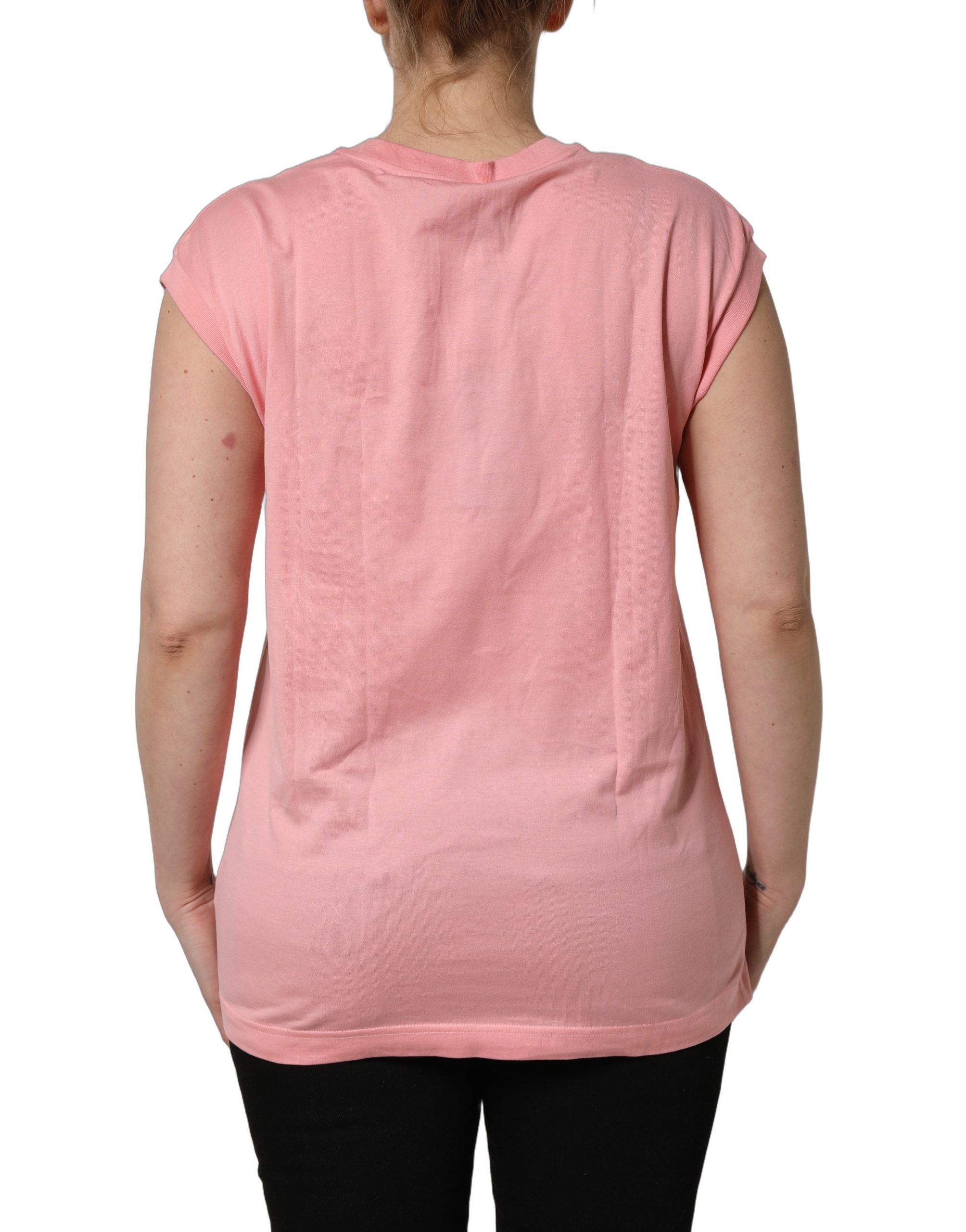 T-shirt sans manches en coton rose Dolce & Gabbana avec logo DG rond au col.