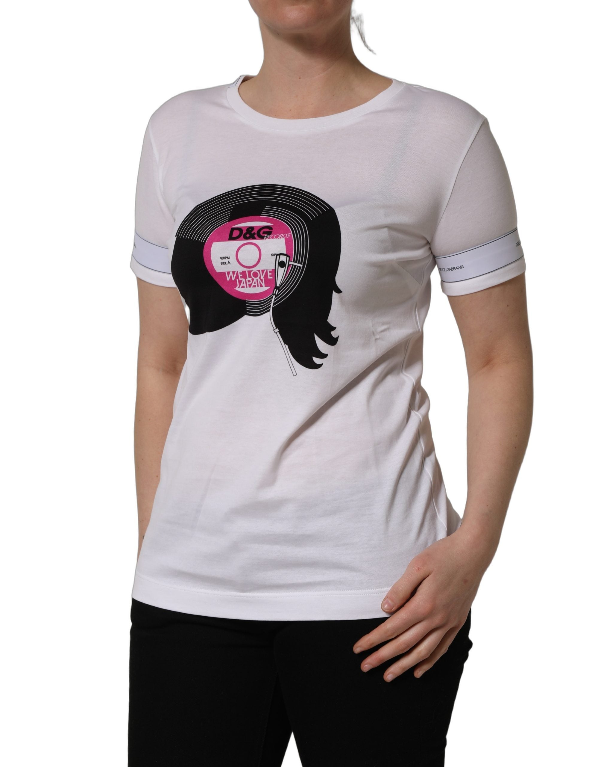 T-shirt en coton blanc Dolce & Gabbana avec imprimé "We Love Japan" et logo D&G, vue de face.