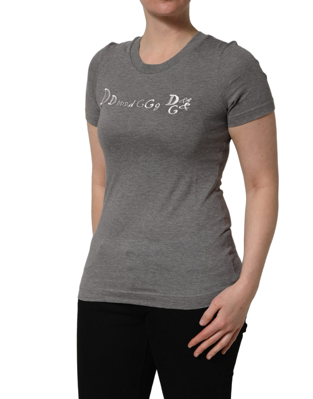 T-shirt à manches courtes Dolce & Gabbana gris avec broderie de logo, design élégant et moderne.
