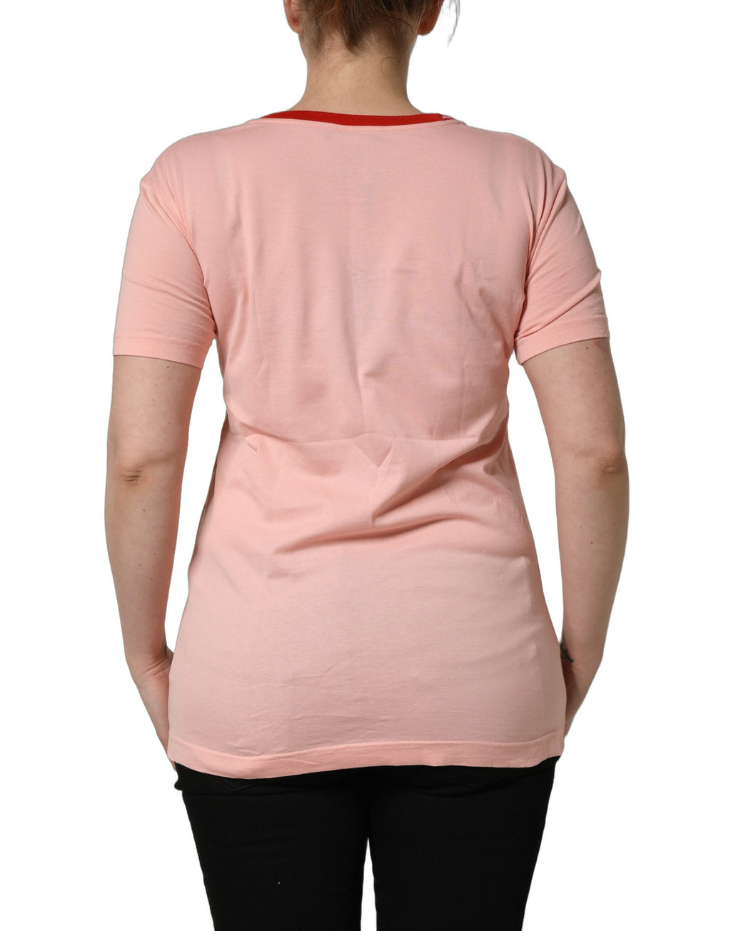 T-shirt en coton rose avec impression graphique Dolce & Gabbana, col rond, style décontracté et moderne.