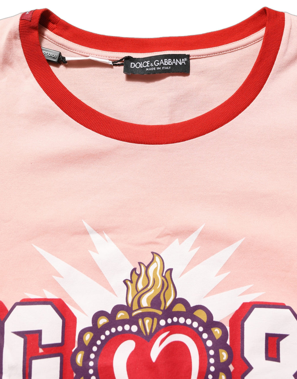 T-shirt en coton rose avec imprimé graphique de Dolce & Gabbana, col rond, style casual et moderne.