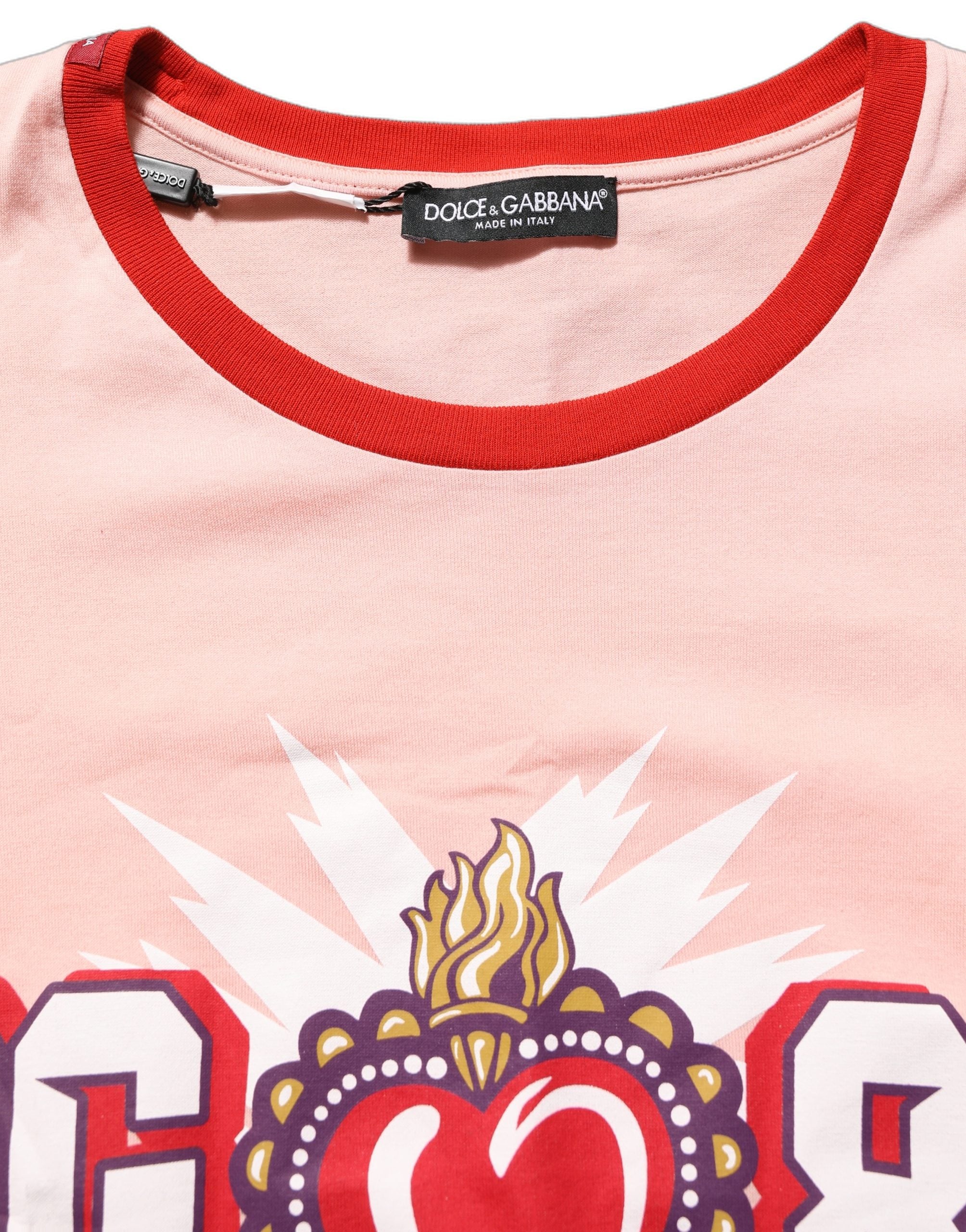 T-shirt en coton rose avec imprimé graphique de Dolce & Gabbana, col rond, style casual et moderne.