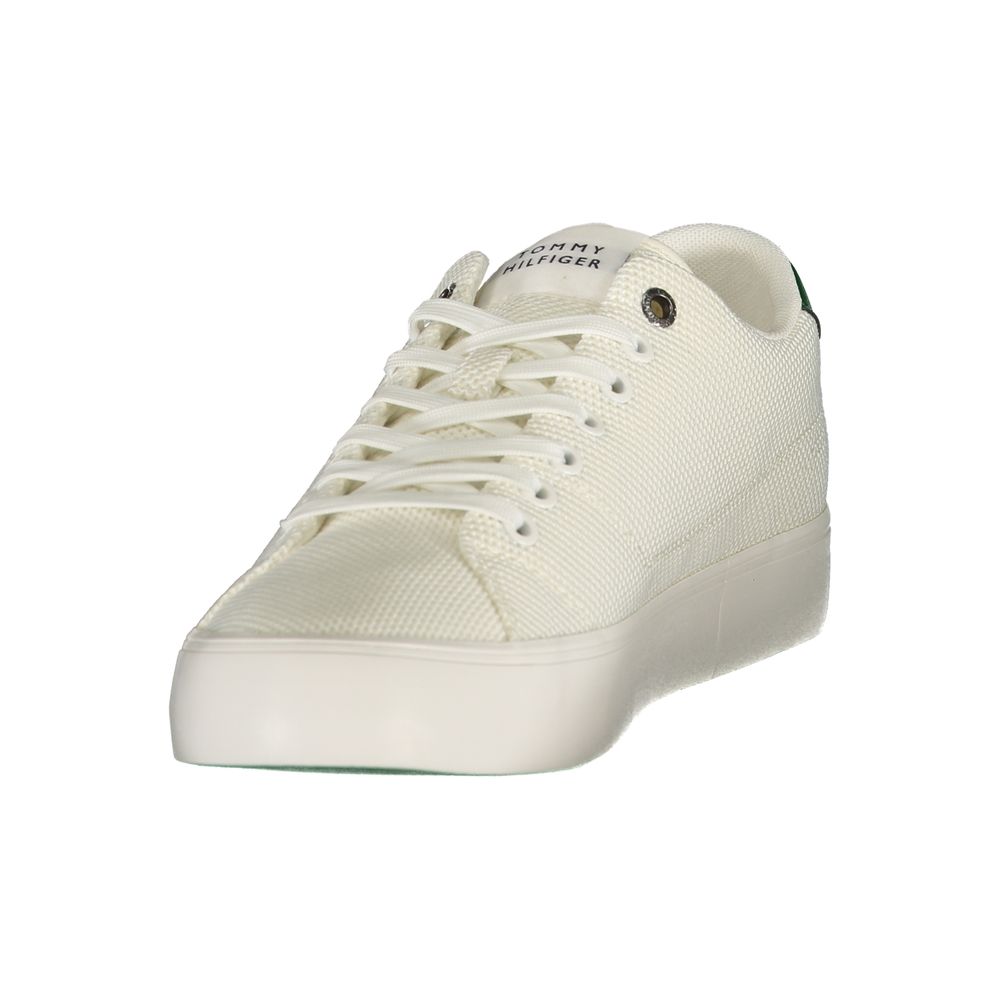 Chaussure sneaker en polyester blanc pour homme de la marque Tommy Hilfiger, vue de côté.