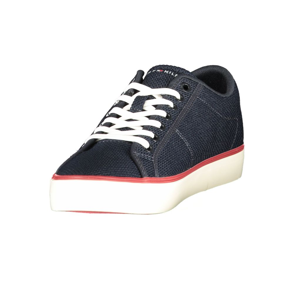 Chaussure de sport homme Tommy Hilfiger en polyester bleu, baskets stylées et confortables pour un look décontracté.