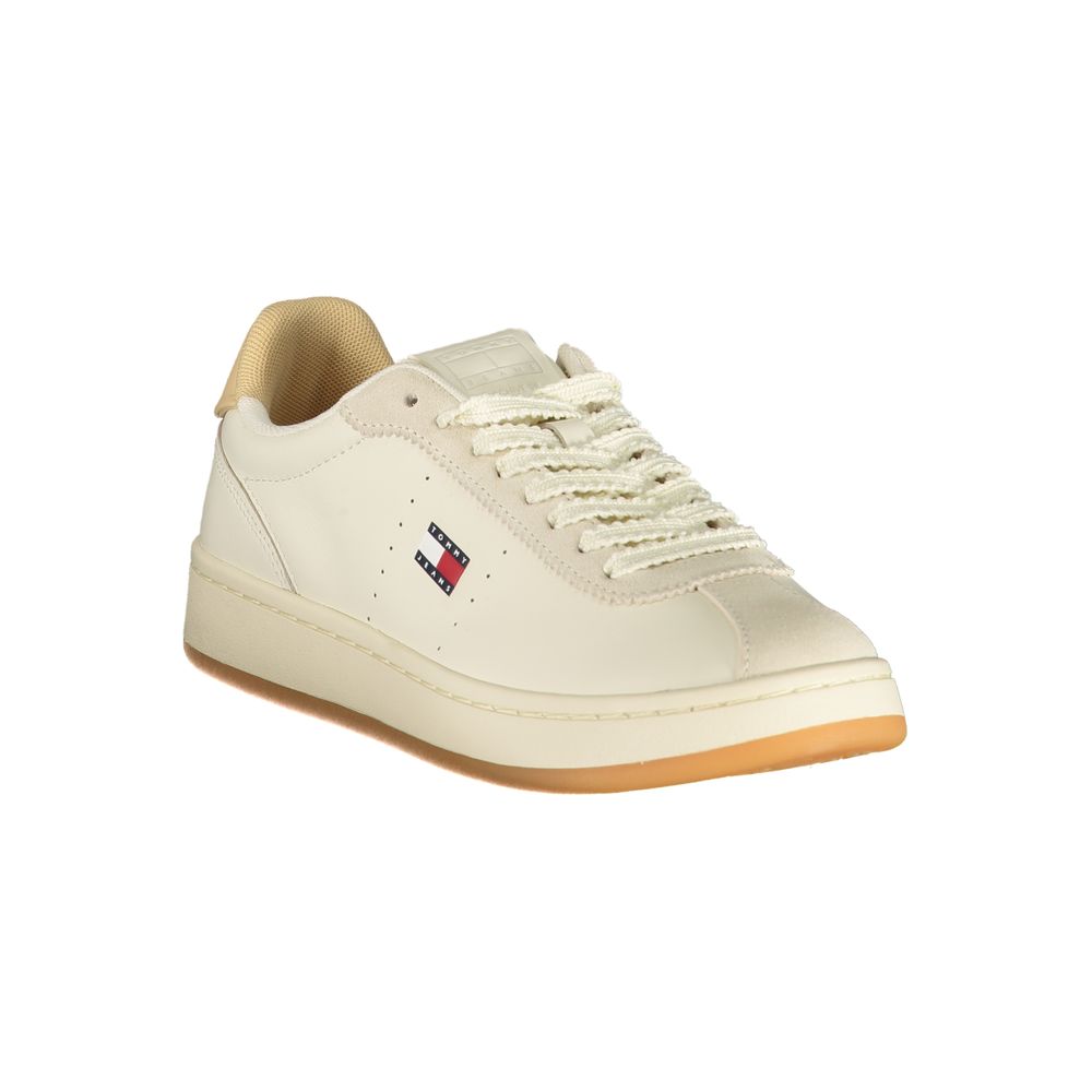 Sneakers pour femmes Tommy Hilfiger en polyuréthane beige, chaussures décontractées avec semelle blanche.