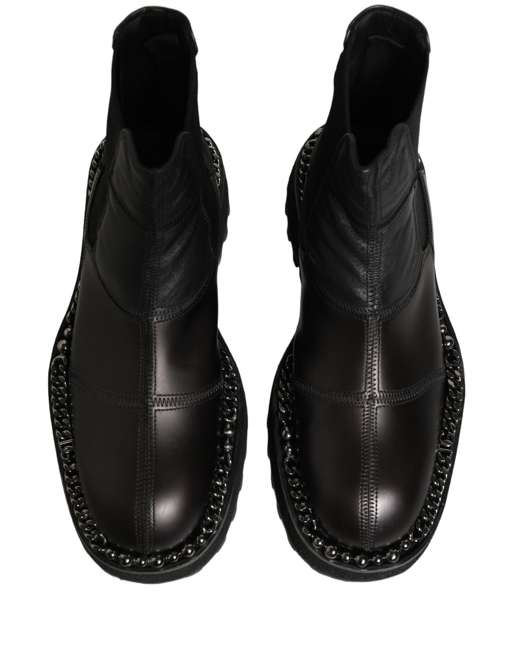 Bottes Chelsea en cuir noir Dolce & Gabbana, chaussures slip-on élégantes pour homme, vues de face sur fond neutre.