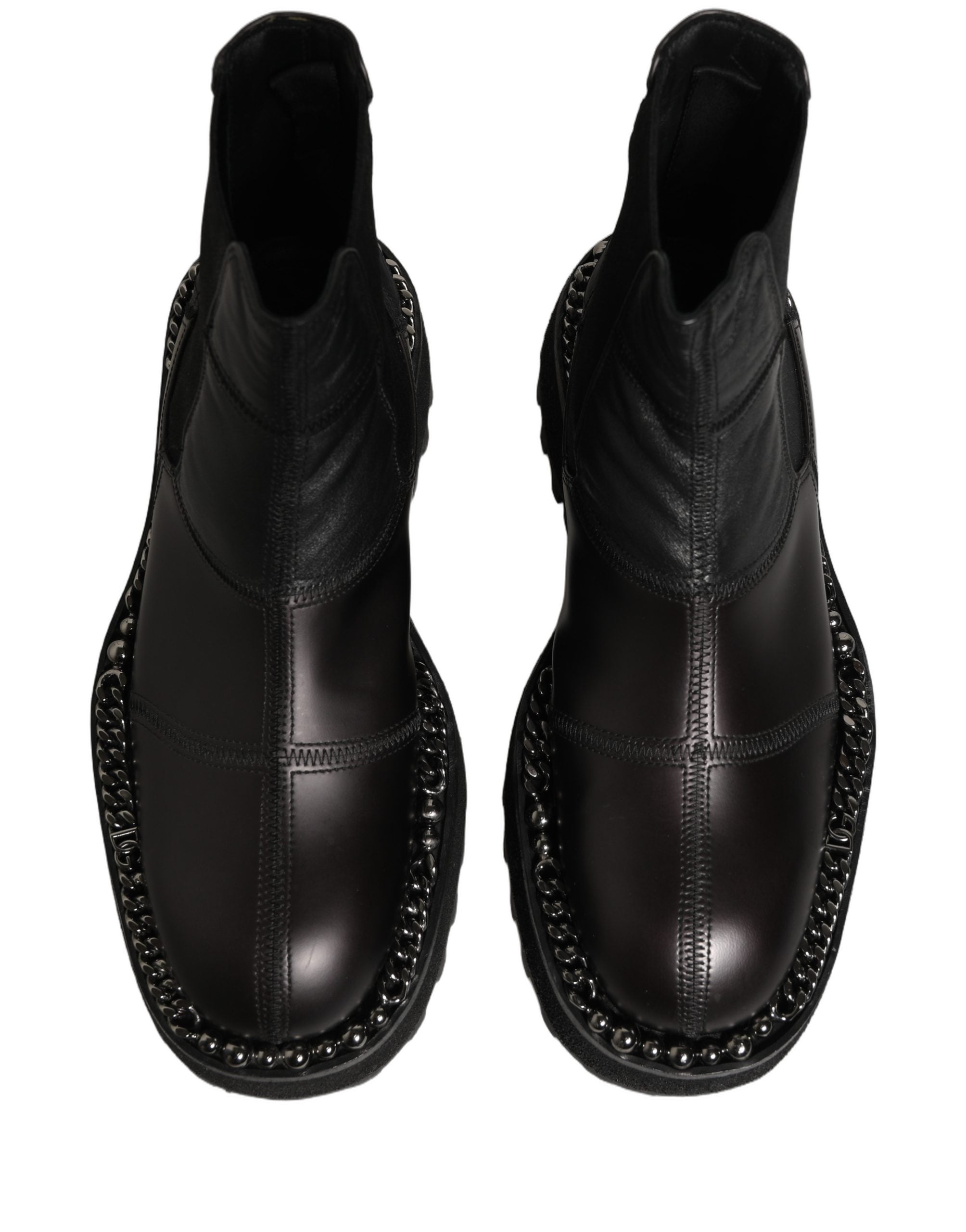 Bottes Chelsea en cuir noir Dolce & Gabbana, chaussures slip-on élégantes pour homme, vues de face sur fond neutre.
