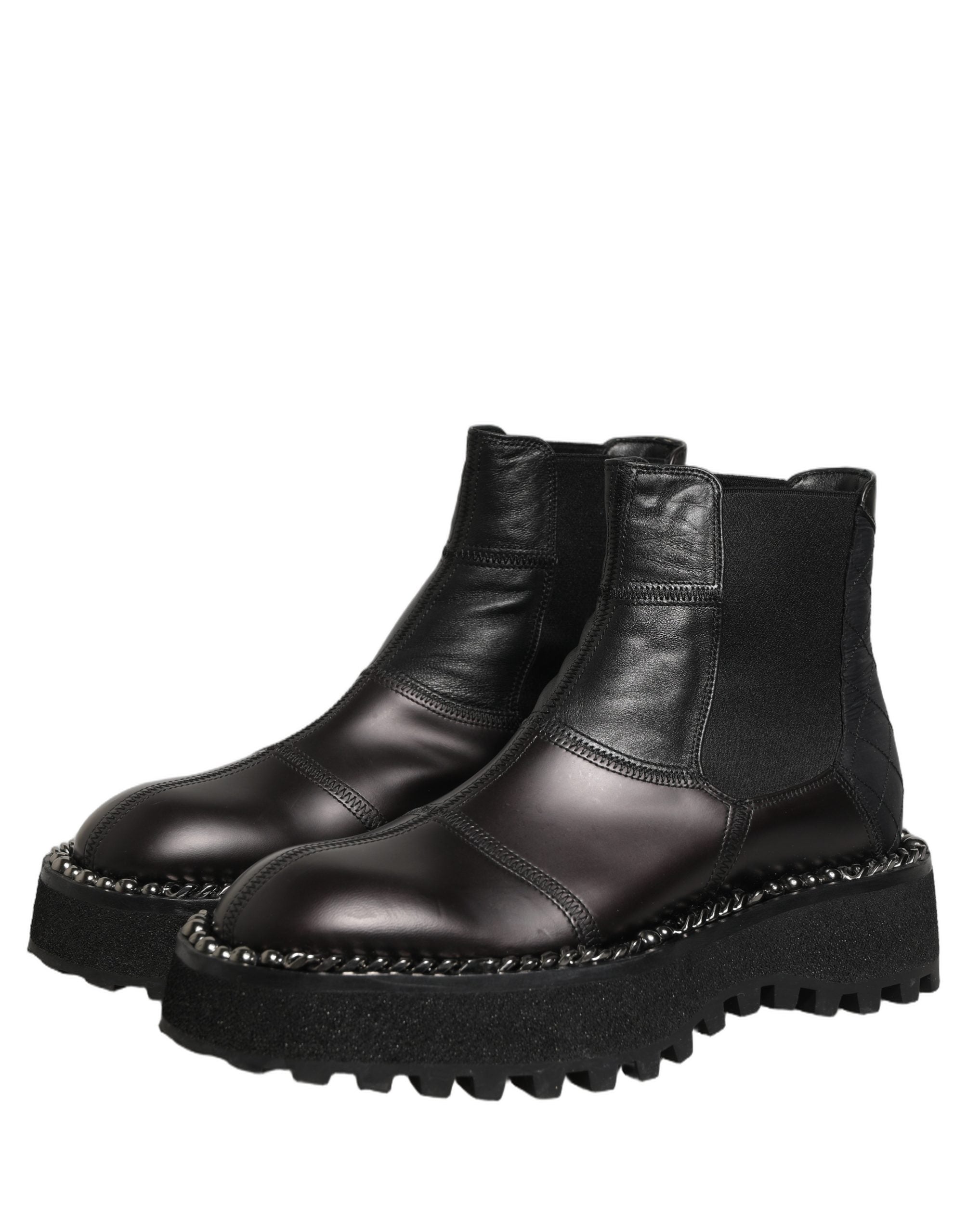 Chaussures Chelsea en cuir noir de Dolce & Gabbana, bottines slip-on élégantes pour hommes.