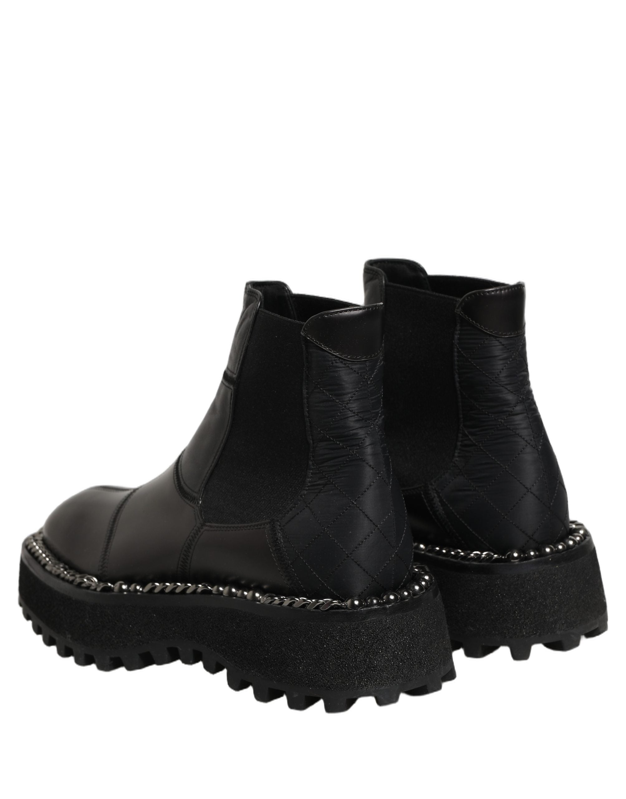 Chaussures Chelsea en cuir noir Dolce & Gabbana pour hommes, sans lacets, avec semelle en caoutchouc et design élégant.