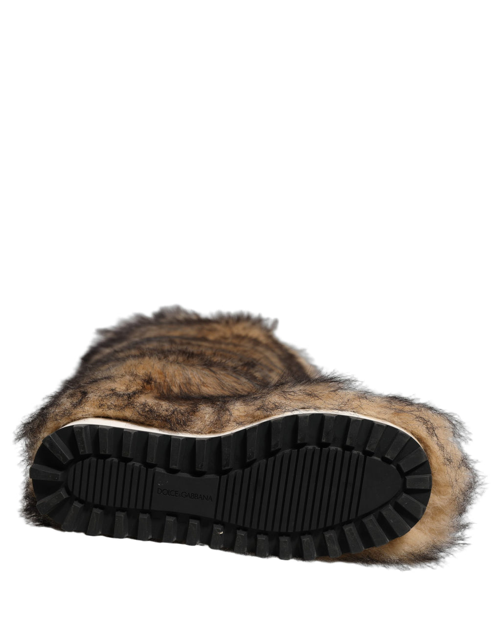 Bottes hautes en fausse fourrure marron pour skis, marques Dolce & Gabbana, chaussures d'hiver élégantes et chaudes.