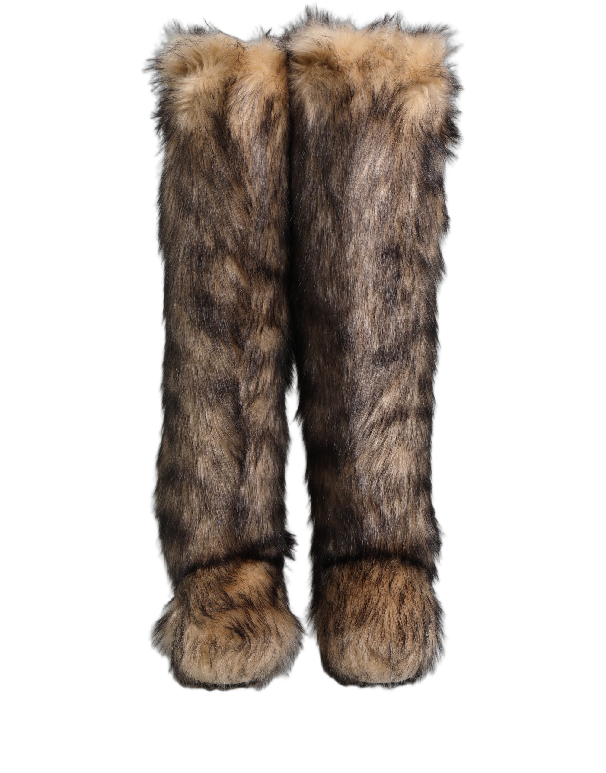 Bottes hautes Dolce & Gabbana en fourrure synthétique marron, style ski, chaussures élégantes et confortables.
