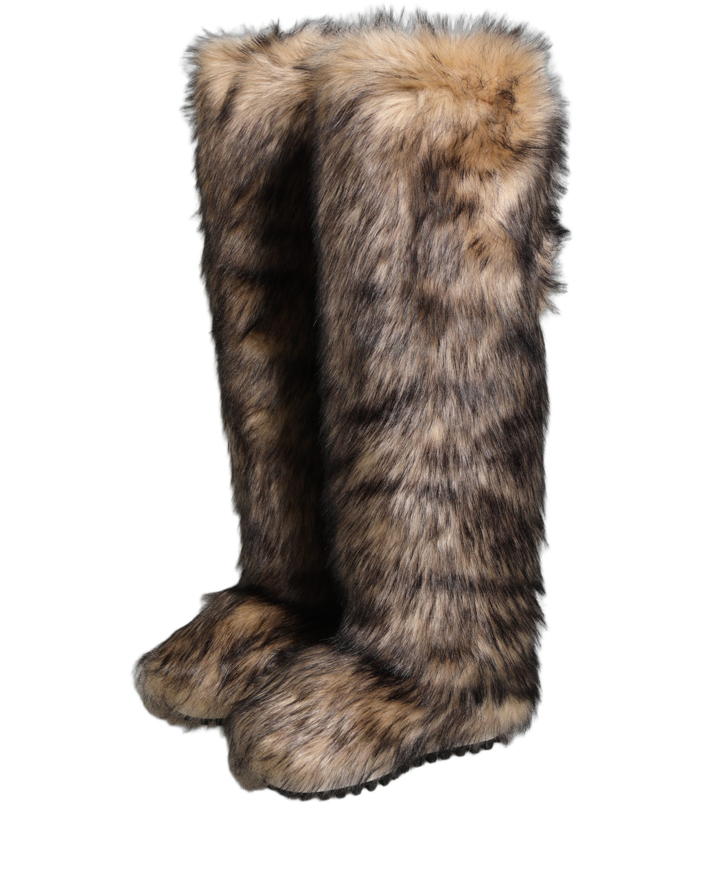 Bottes hautes en fausse fourrure marron de Dolce & Gabbana, style ski, chaussure élégante pour femmes.